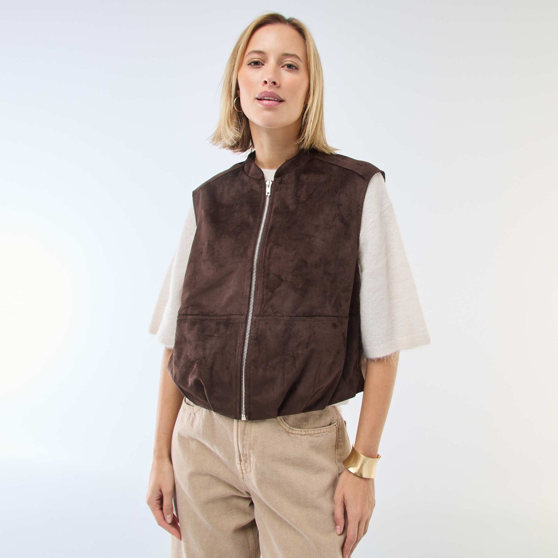 Veste sans manches en suédine MARRON