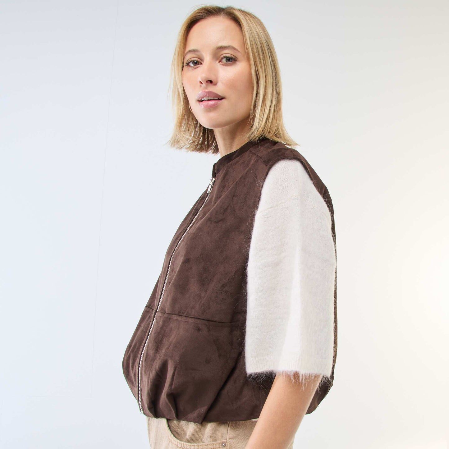 Veste sans manches en suédine MARRON