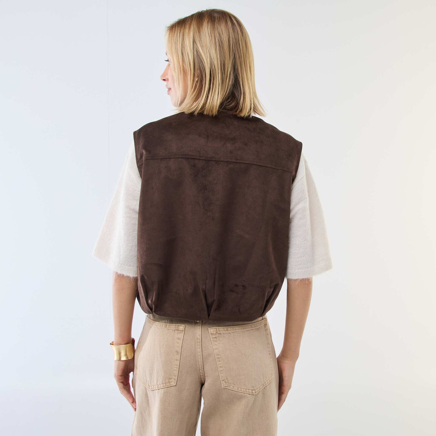Veste sans manches en suédine MARRON