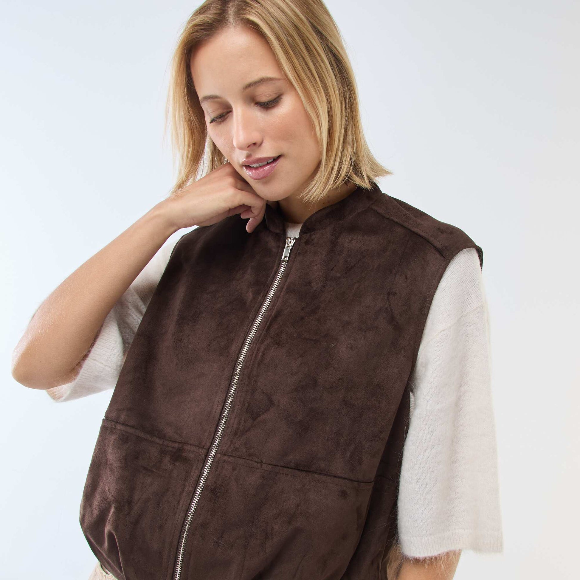 Veste sans manches en suédine MARRON