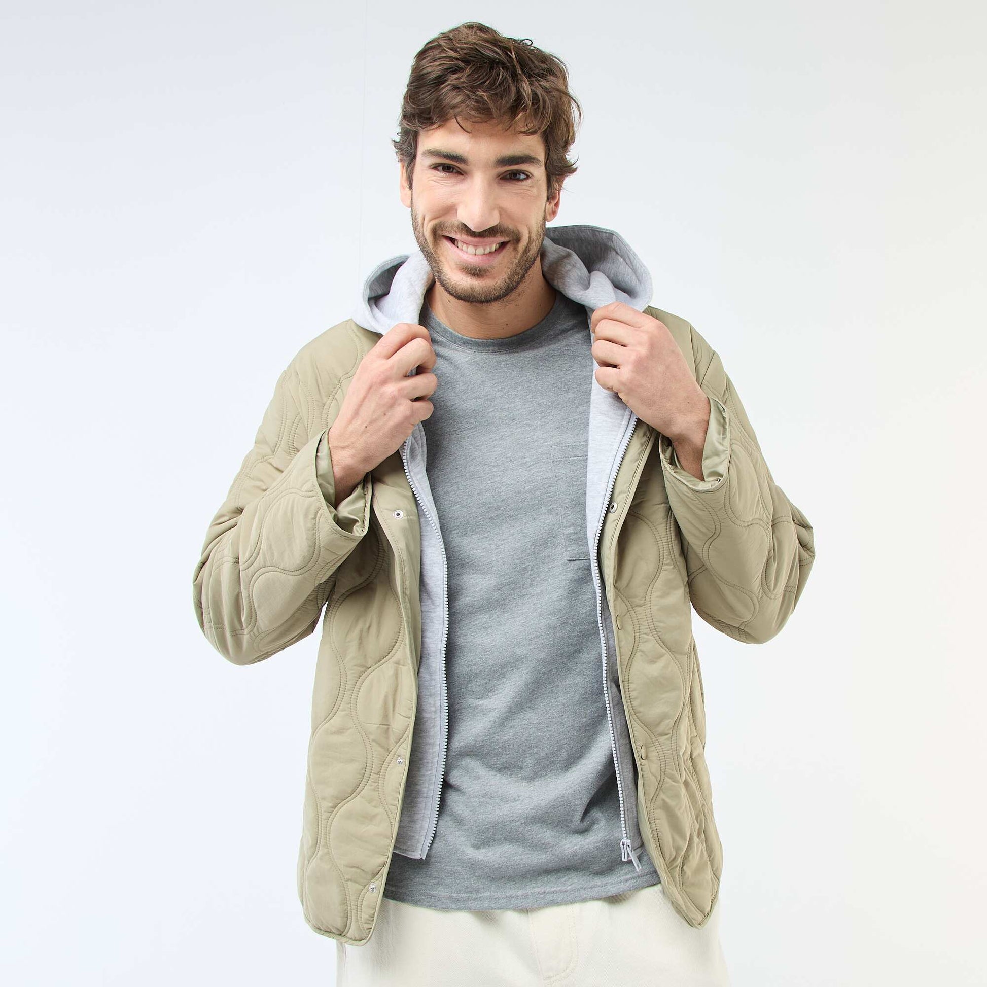 Blouson à capuche avec plastron en molleton amovible VERT
