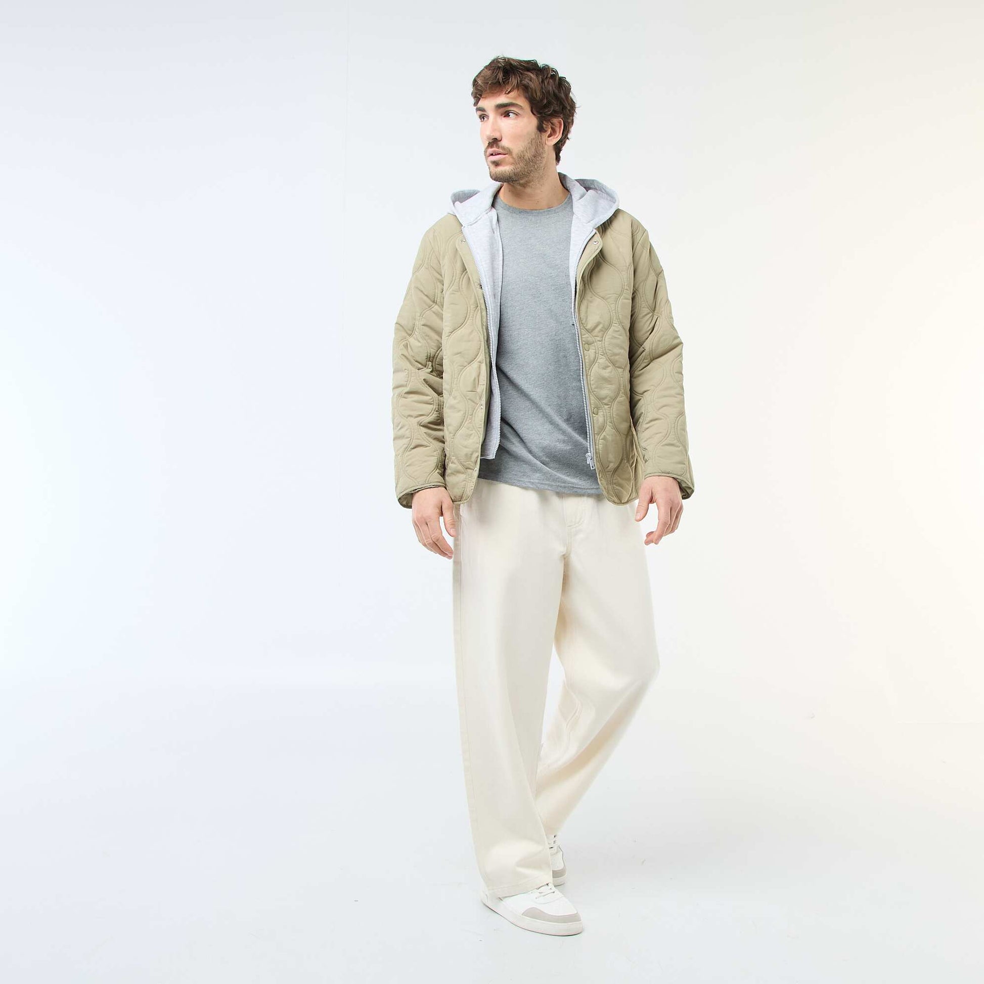 Blouson à capuche avec plastron en molleton amovible VERT