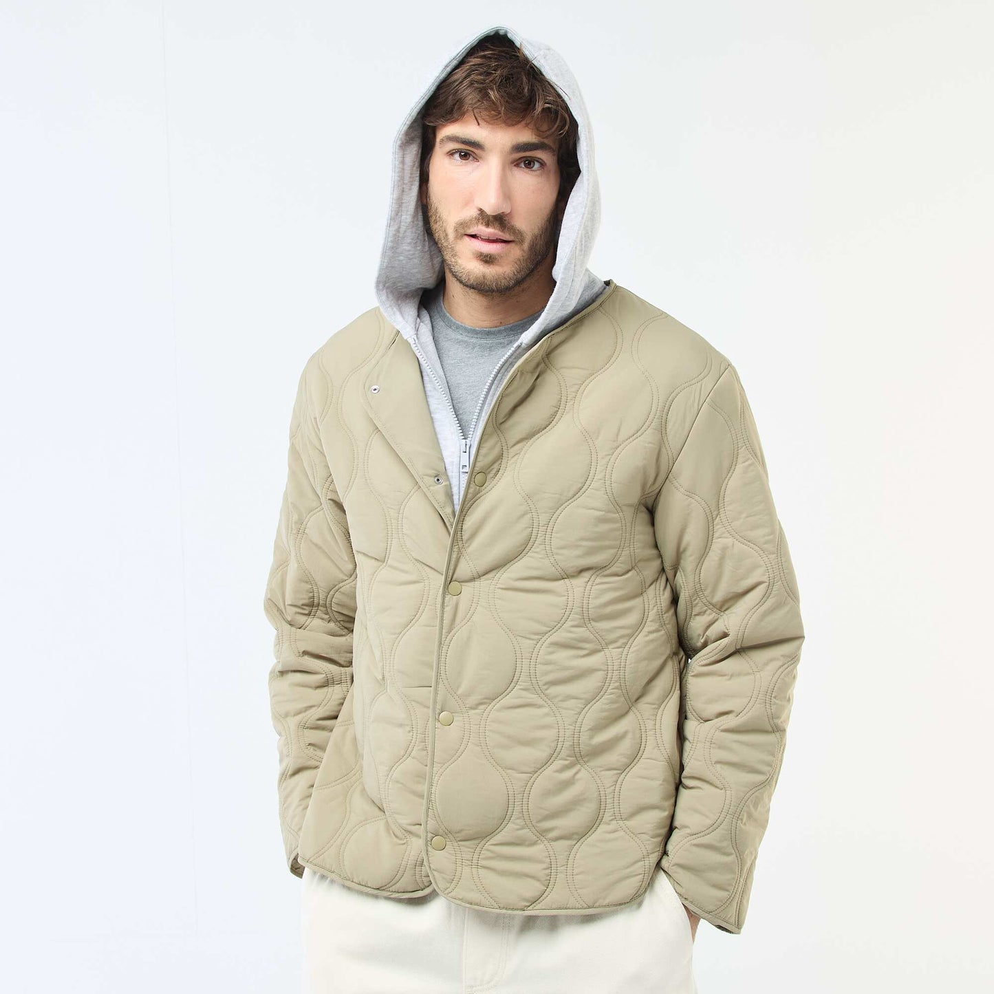 Blouson à capuche avec plastron en molleton amovible VERT