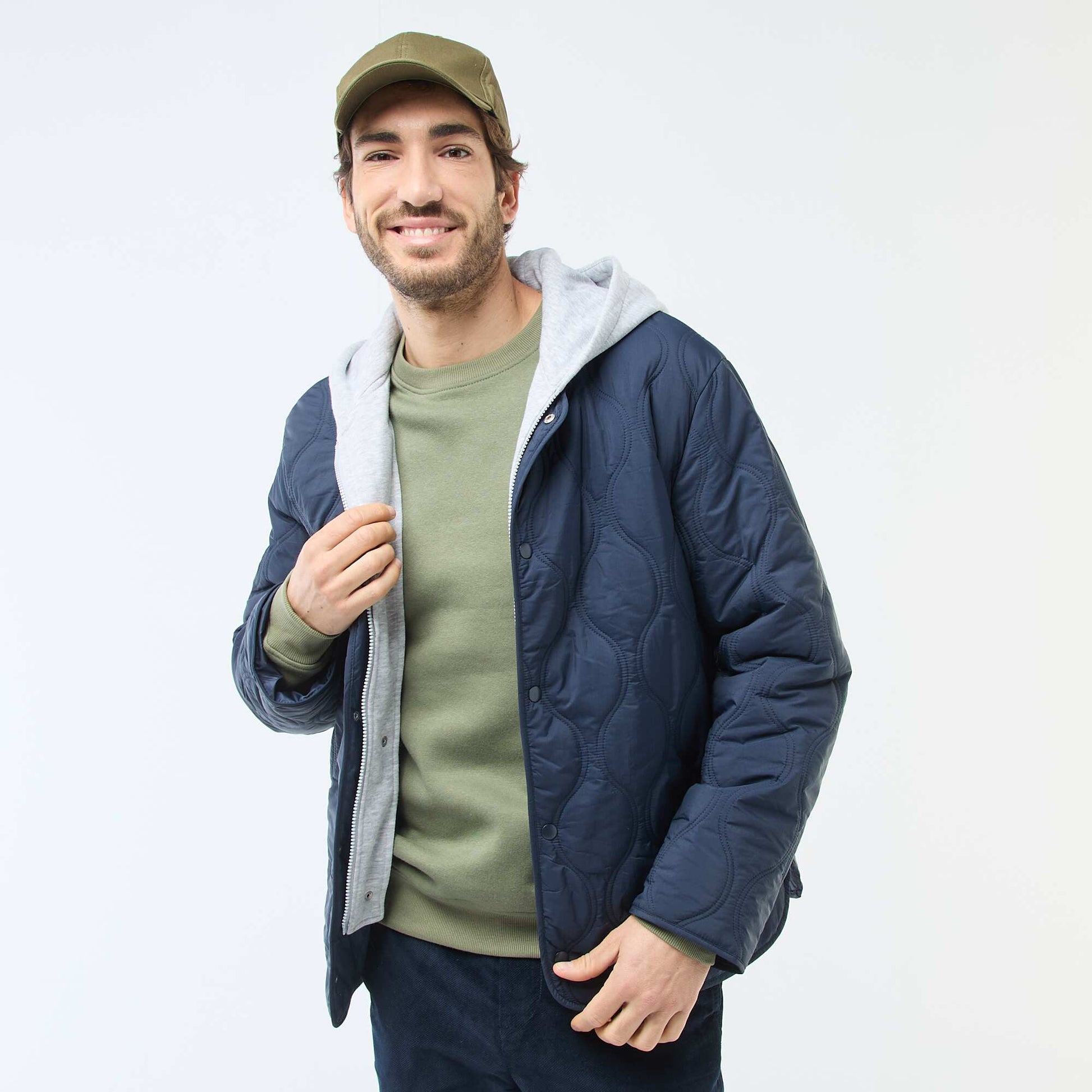 Blouson à capuche avec plastron en molleton amovible BLEU