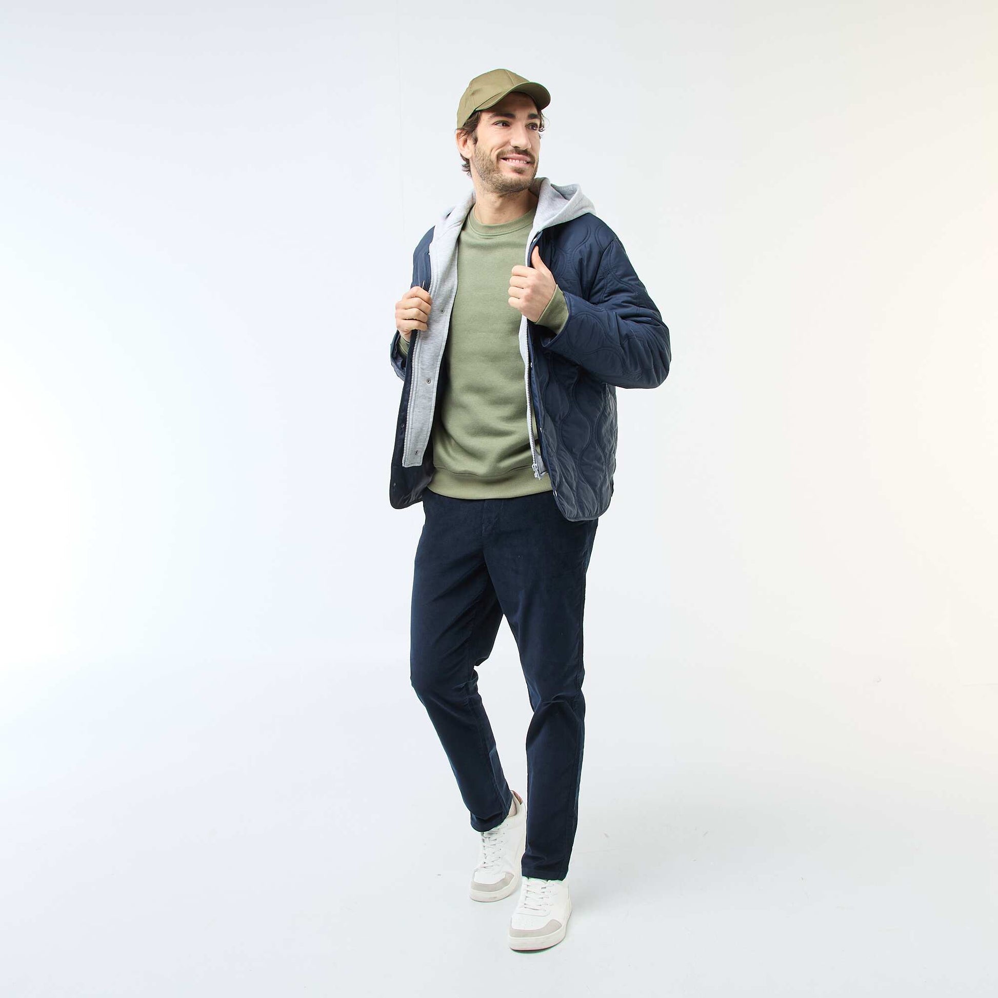 Blouson à capuche avec plastron en molleton amovible BLEU