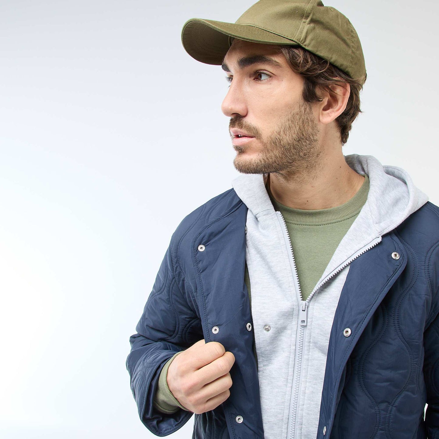 Blouson à capuche avec plastron en molleton amovible BLEU
