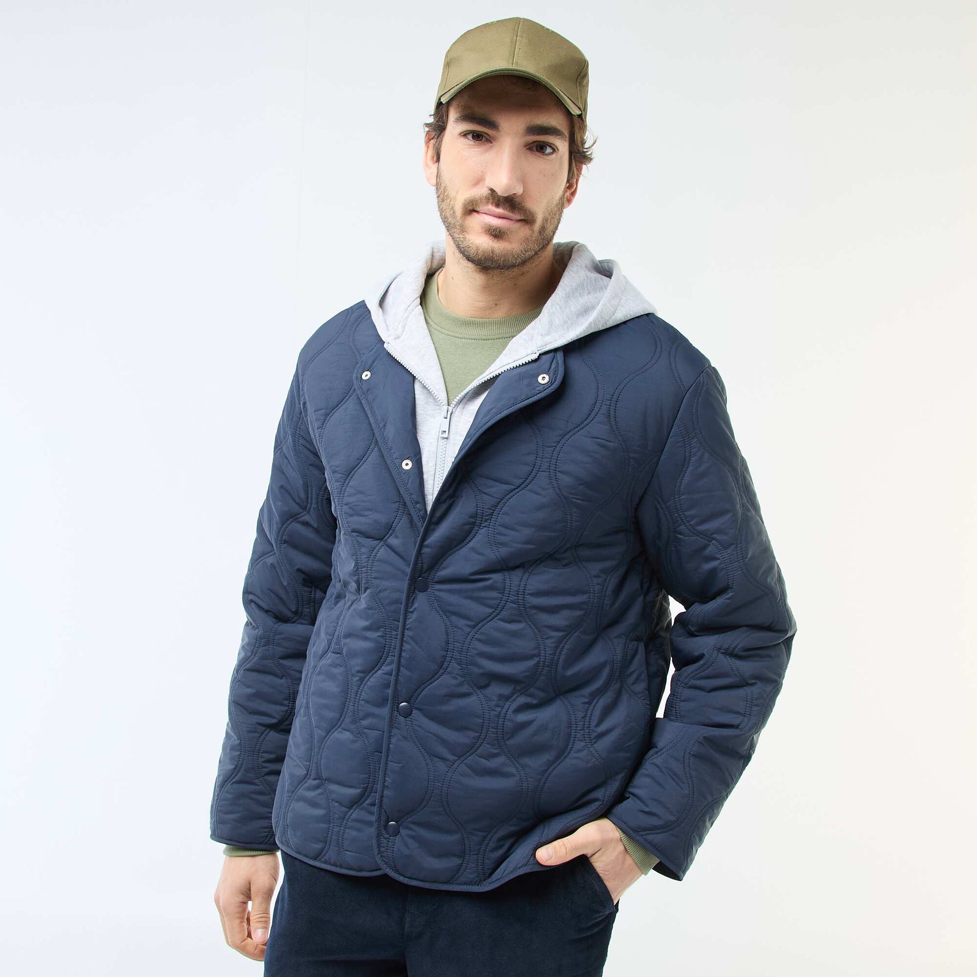 Blouson à capuche avec plastron en molleton amovible BLEU