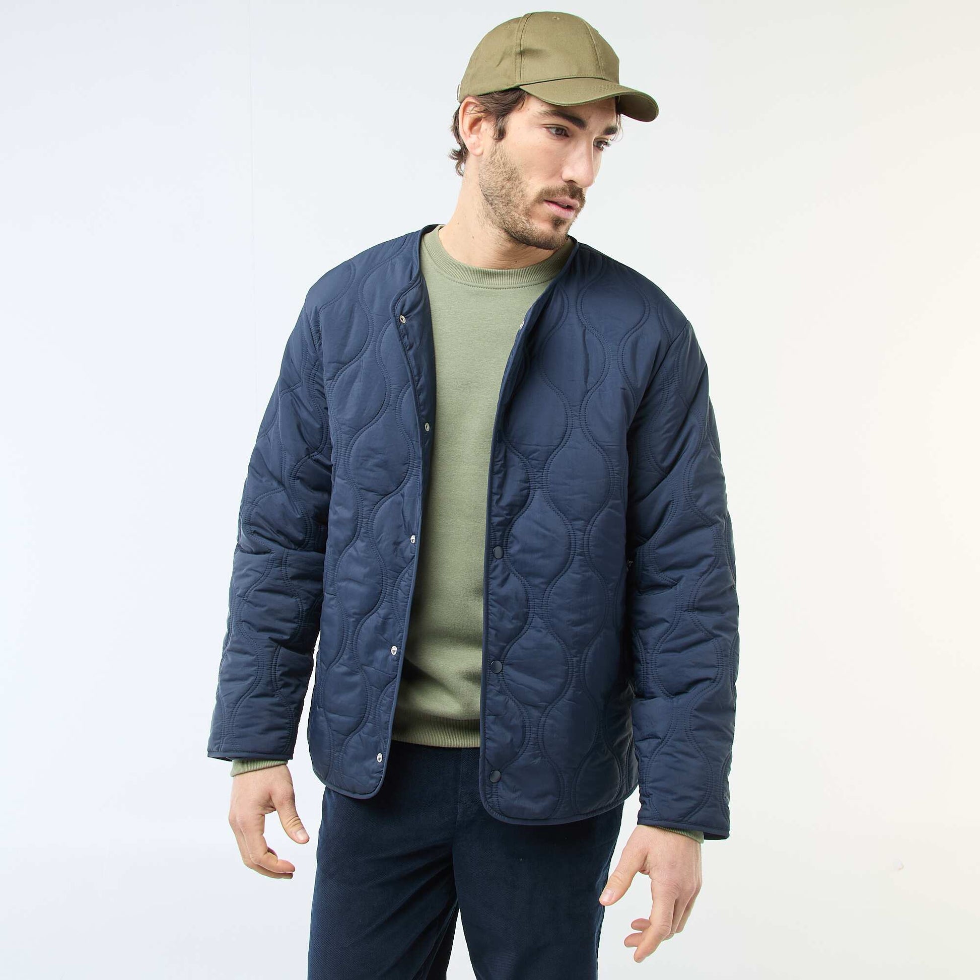 Blouson à capuche avec plastron en molleton amovible BLEU
