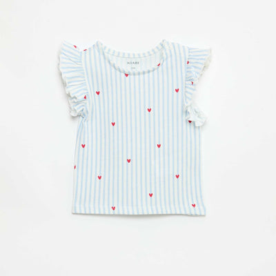 T-shirt en jersey manches courtes volantées BLEU