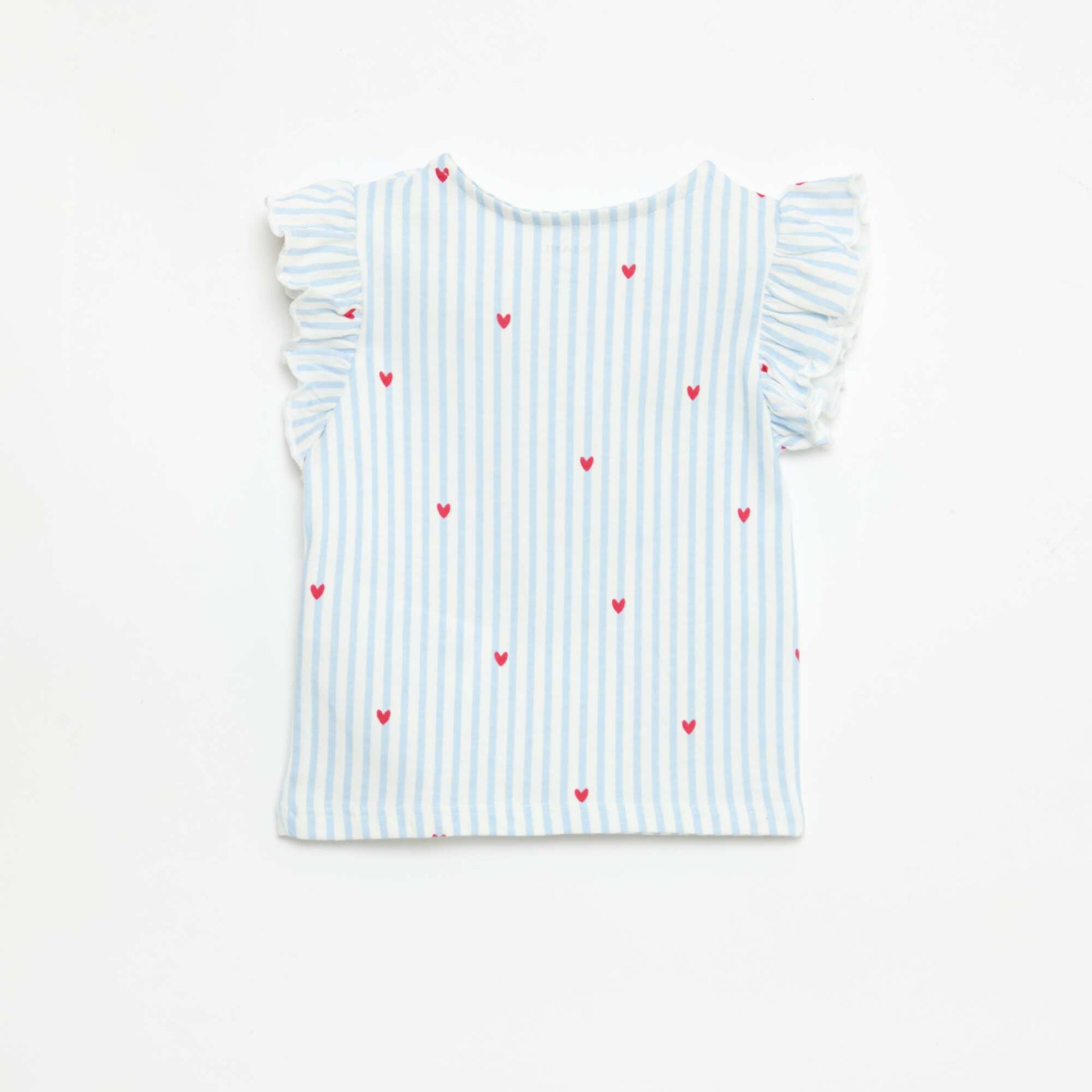 T-shirt en jersey manches courtes volantées BLEU