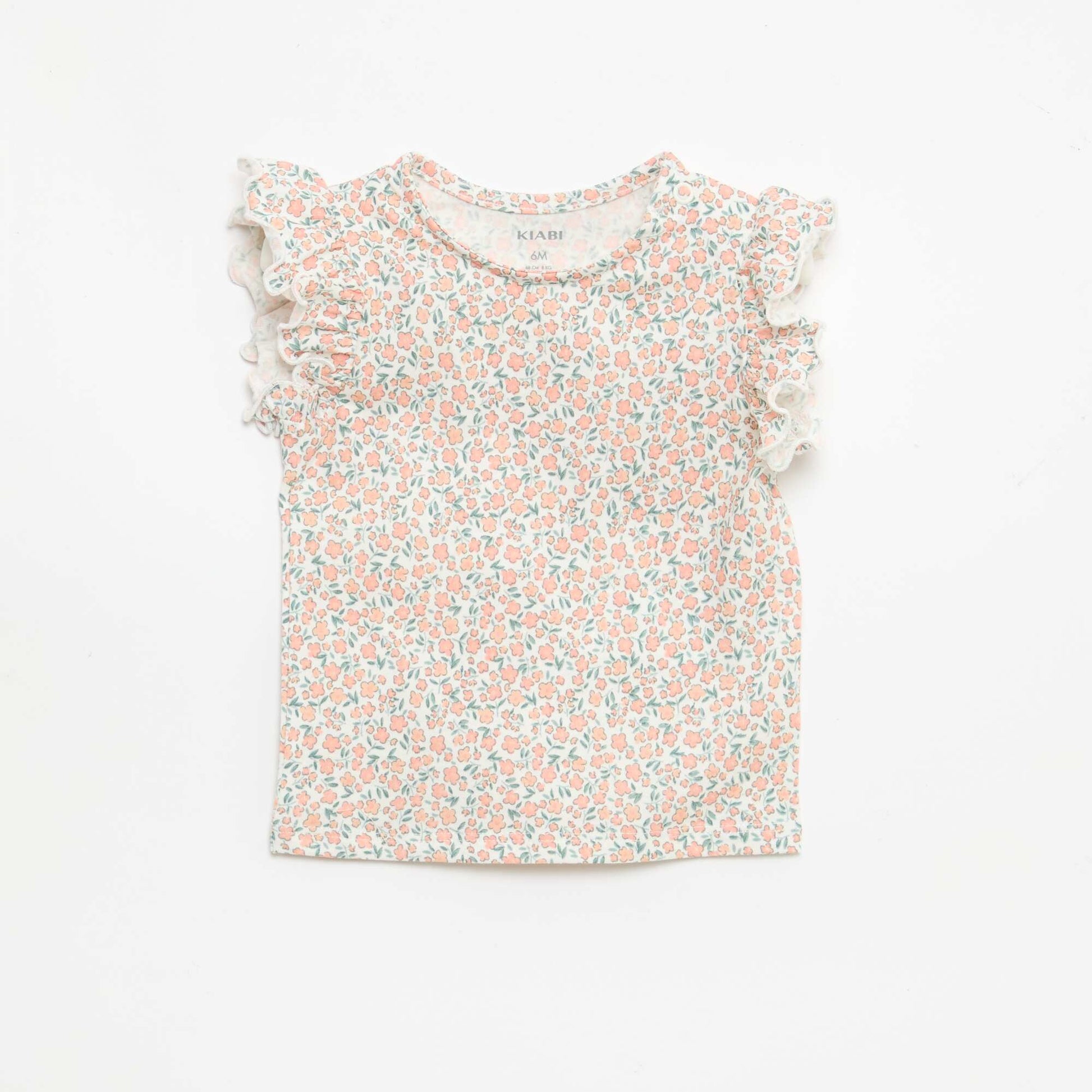 T-shirt en jersey manches courtes volantées BLANC