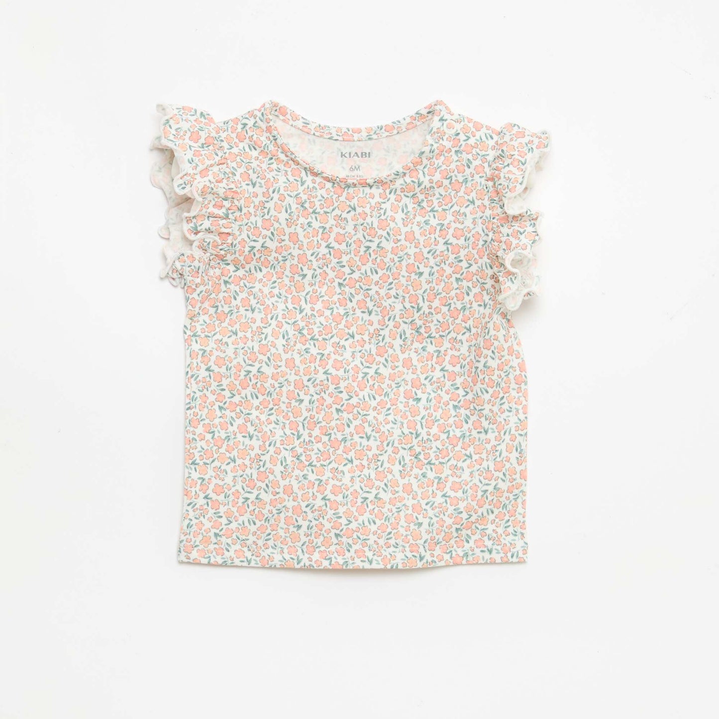 T-shirt en jersey manches courtes volantées BLANC