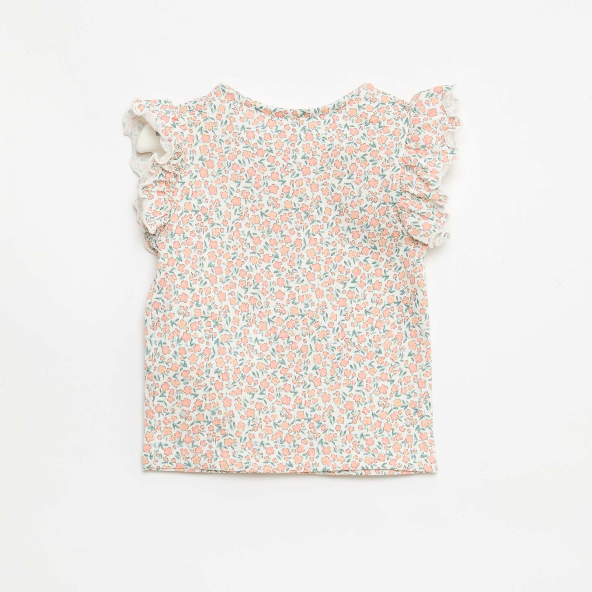T-shirt en jersey manches courtes volantées BLANC