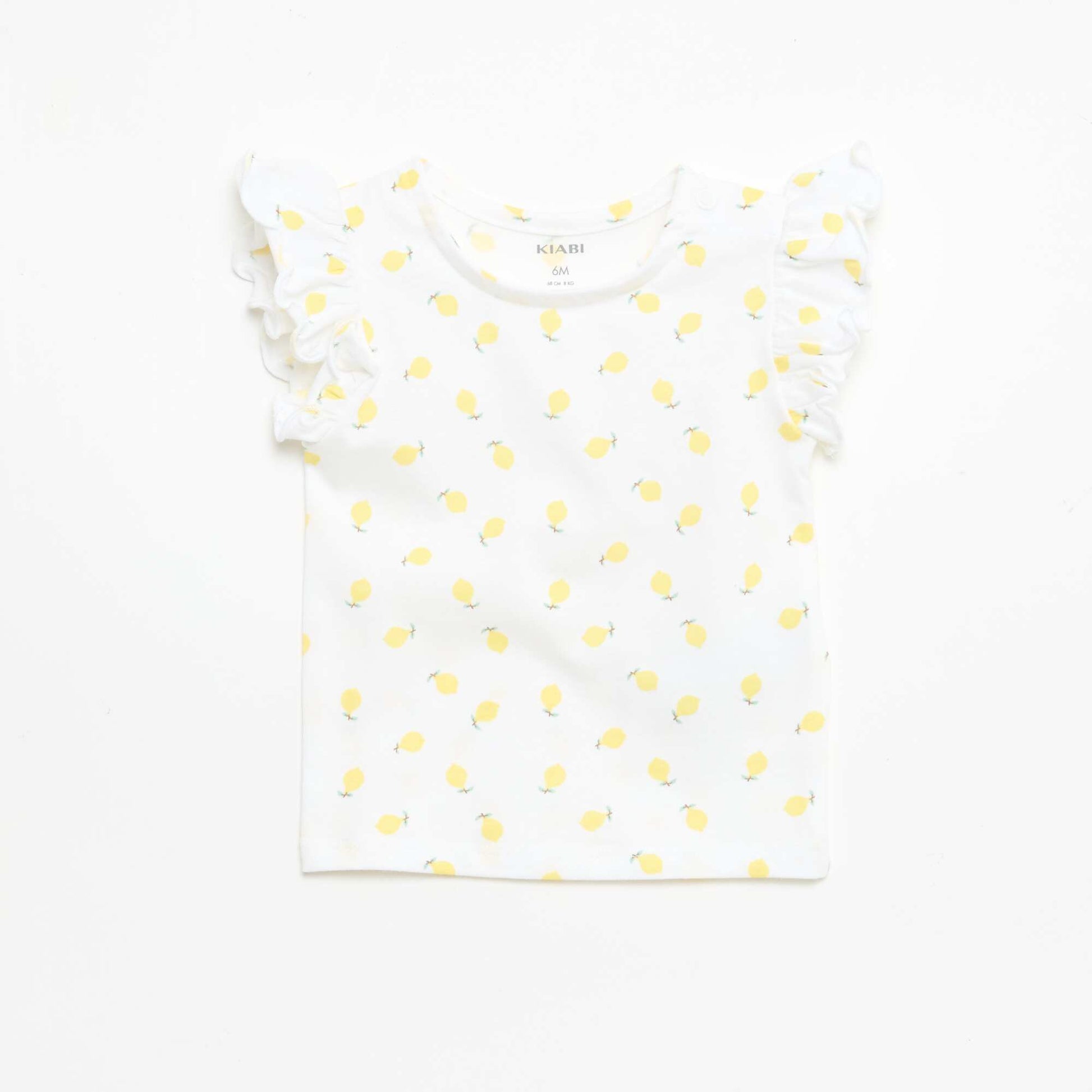 T-shirt en jersey manches courtes volantées BLANC