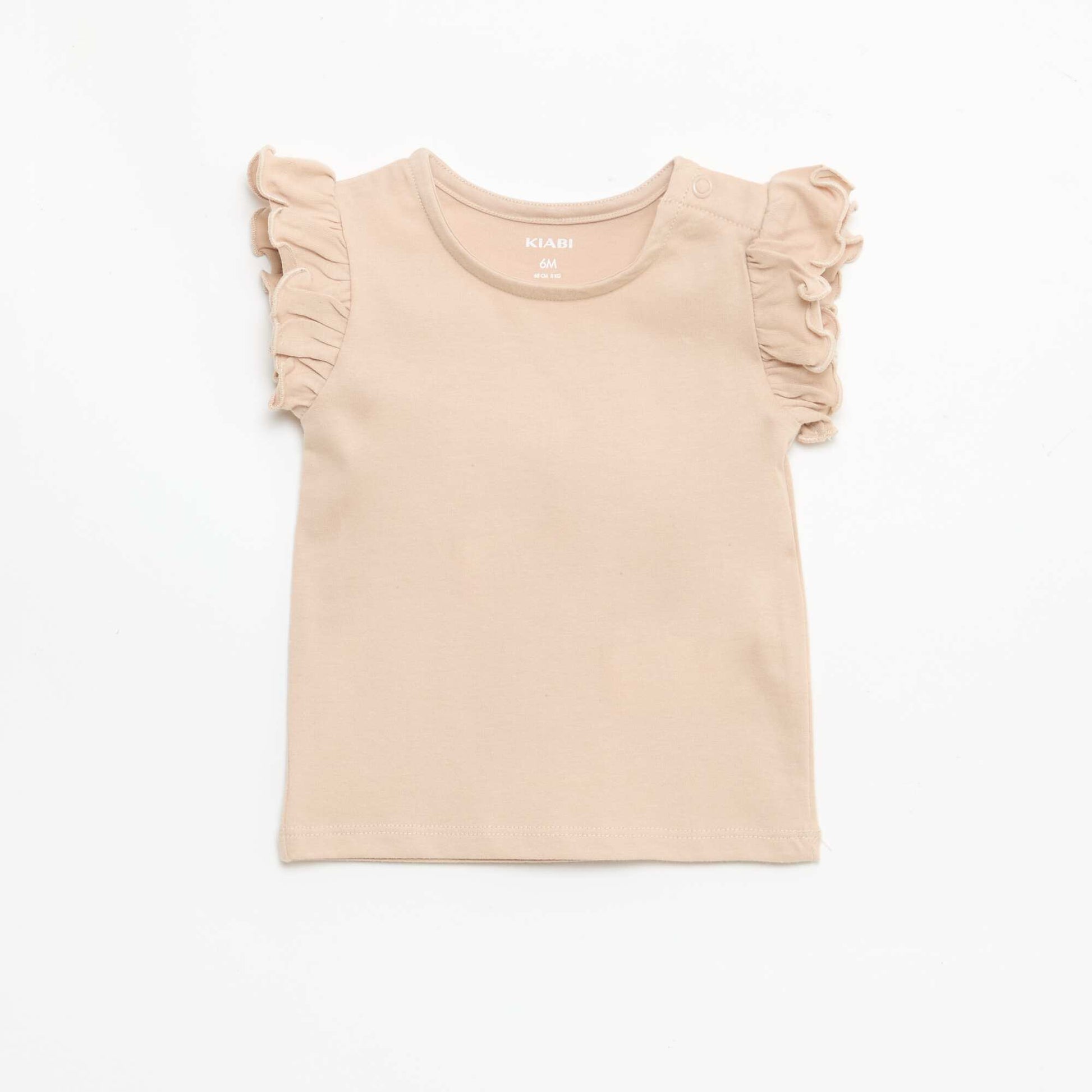T-shirt en jersey manches courtes volantées BEIGE
