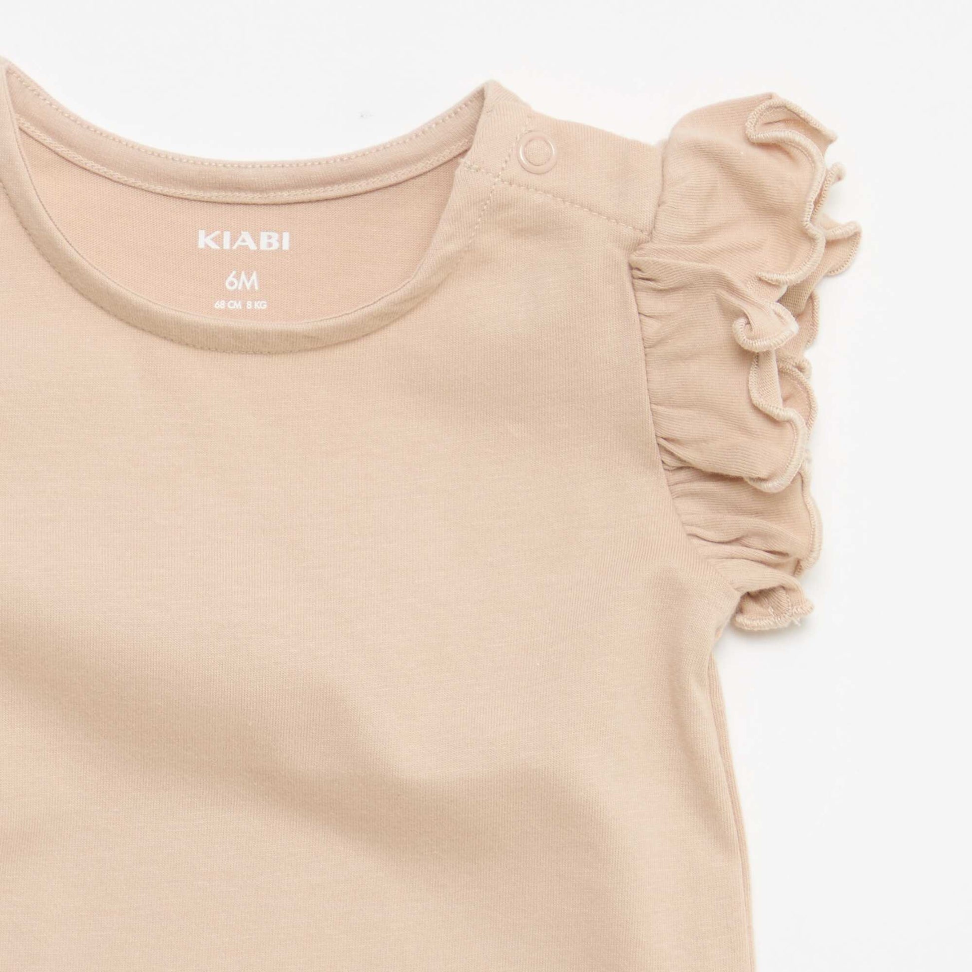 T-shirt en jersey manches courtes volantées BEIGE