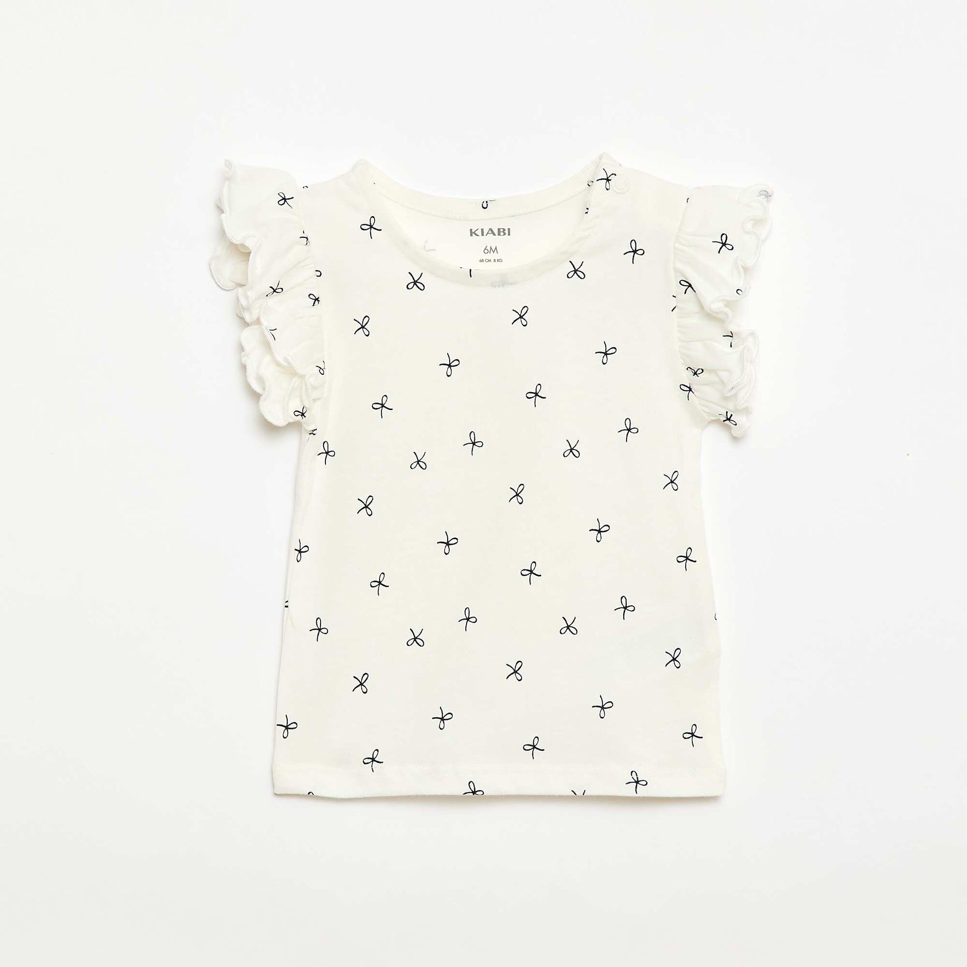 T-shirt en jersey manches courtes volantées BLANC