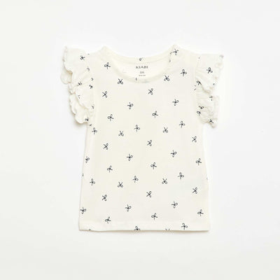 T-shirt en jersey manches courtes volantées BLANC