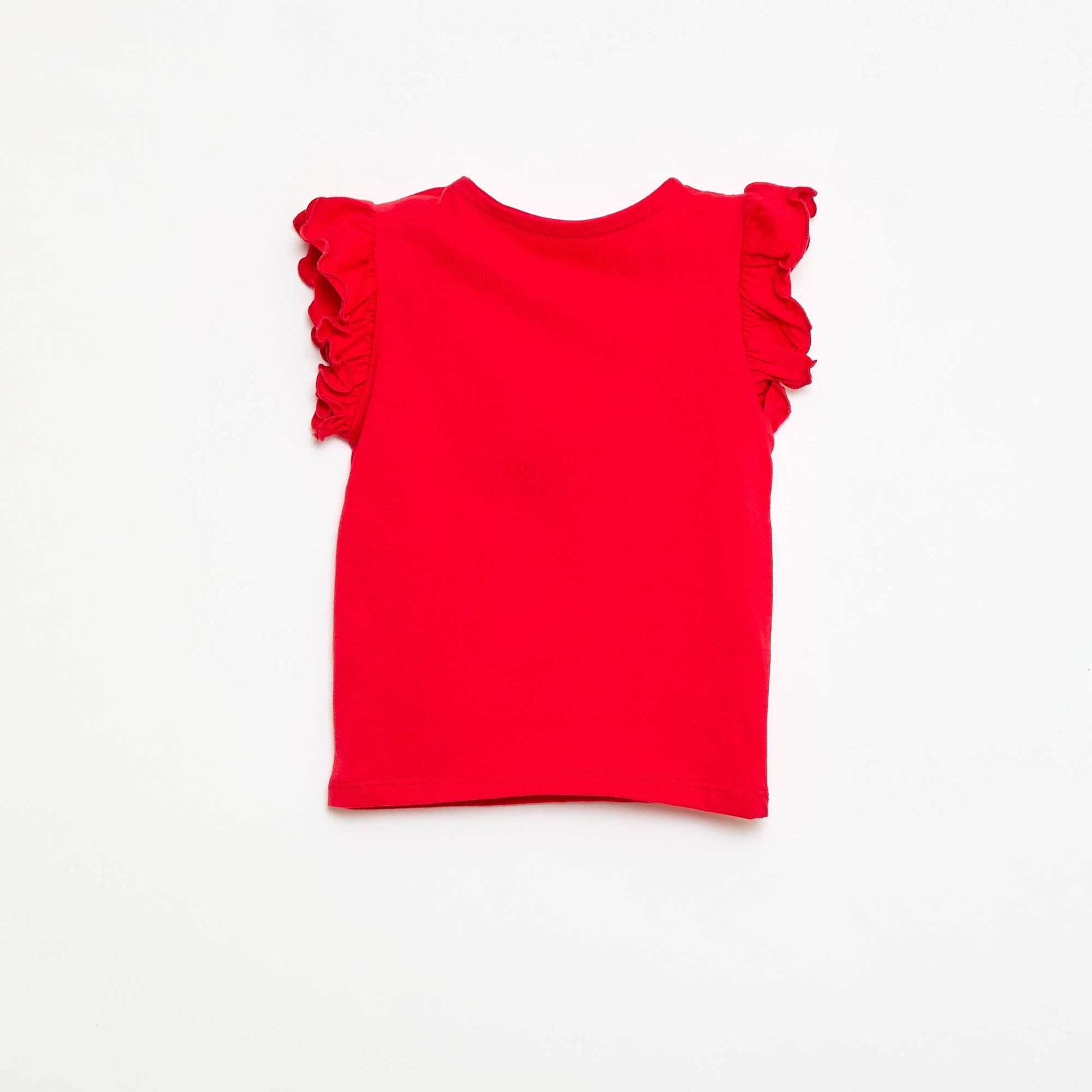 T-shirt en jersey manches courtes volantées ROUGE