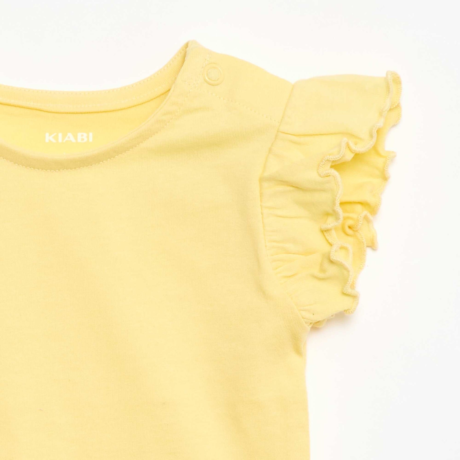 T-shirt en jersey manches courtes volantées JAUNE