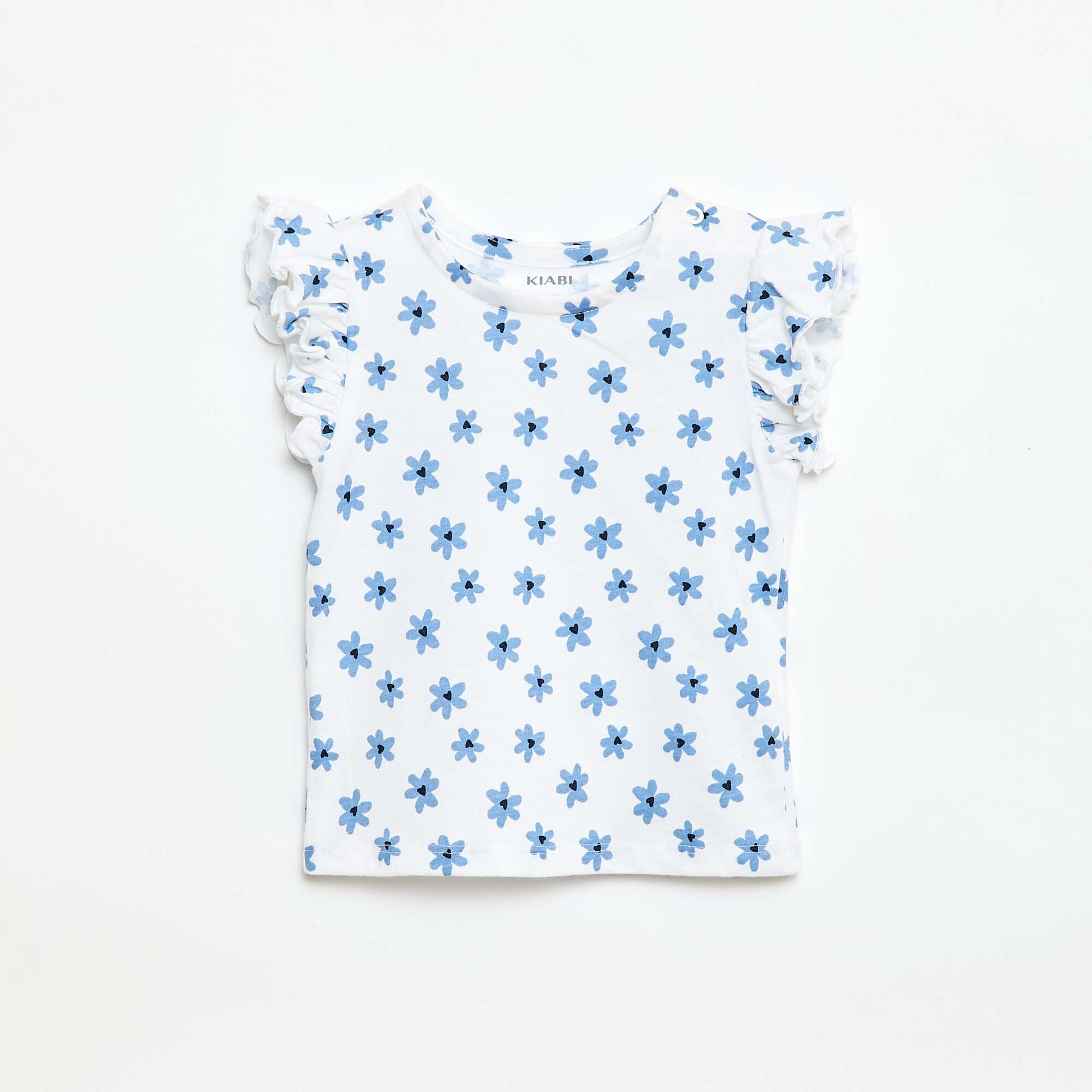 T-shirt en jersey manches courtes volantées BLANC