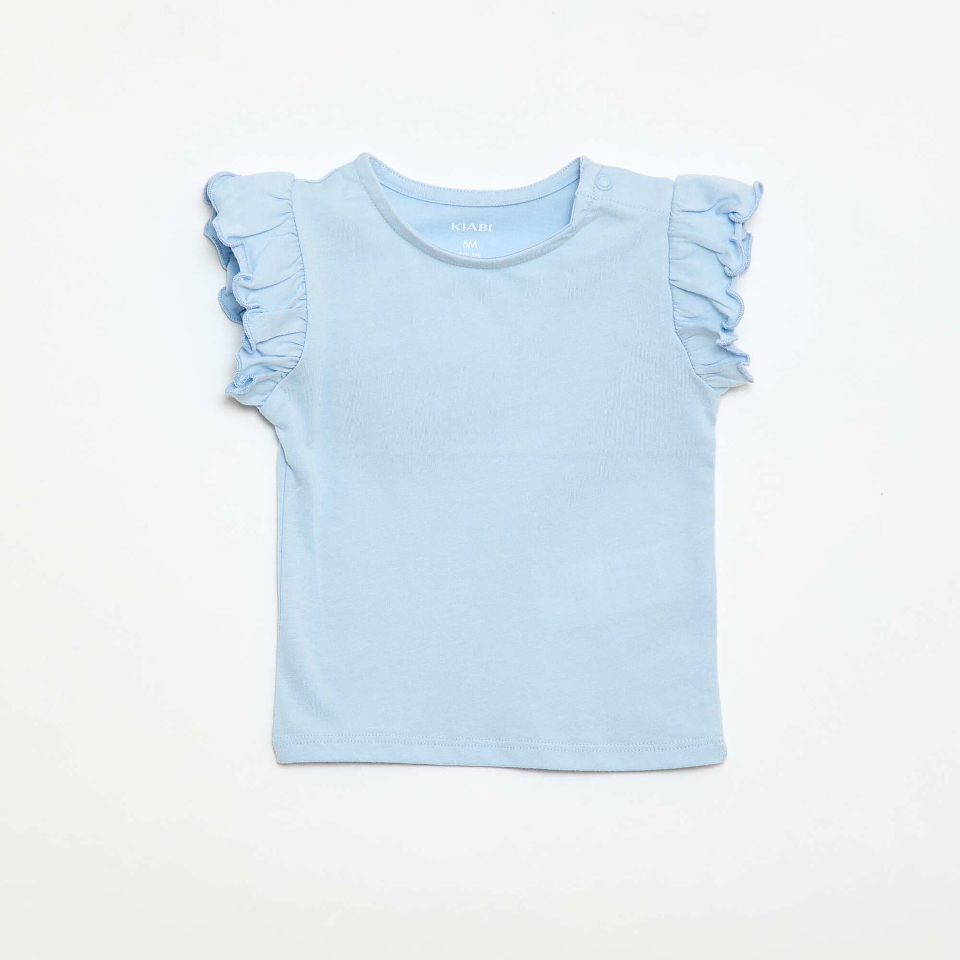 T-shirt en jersey manches courtes volantées BLEU