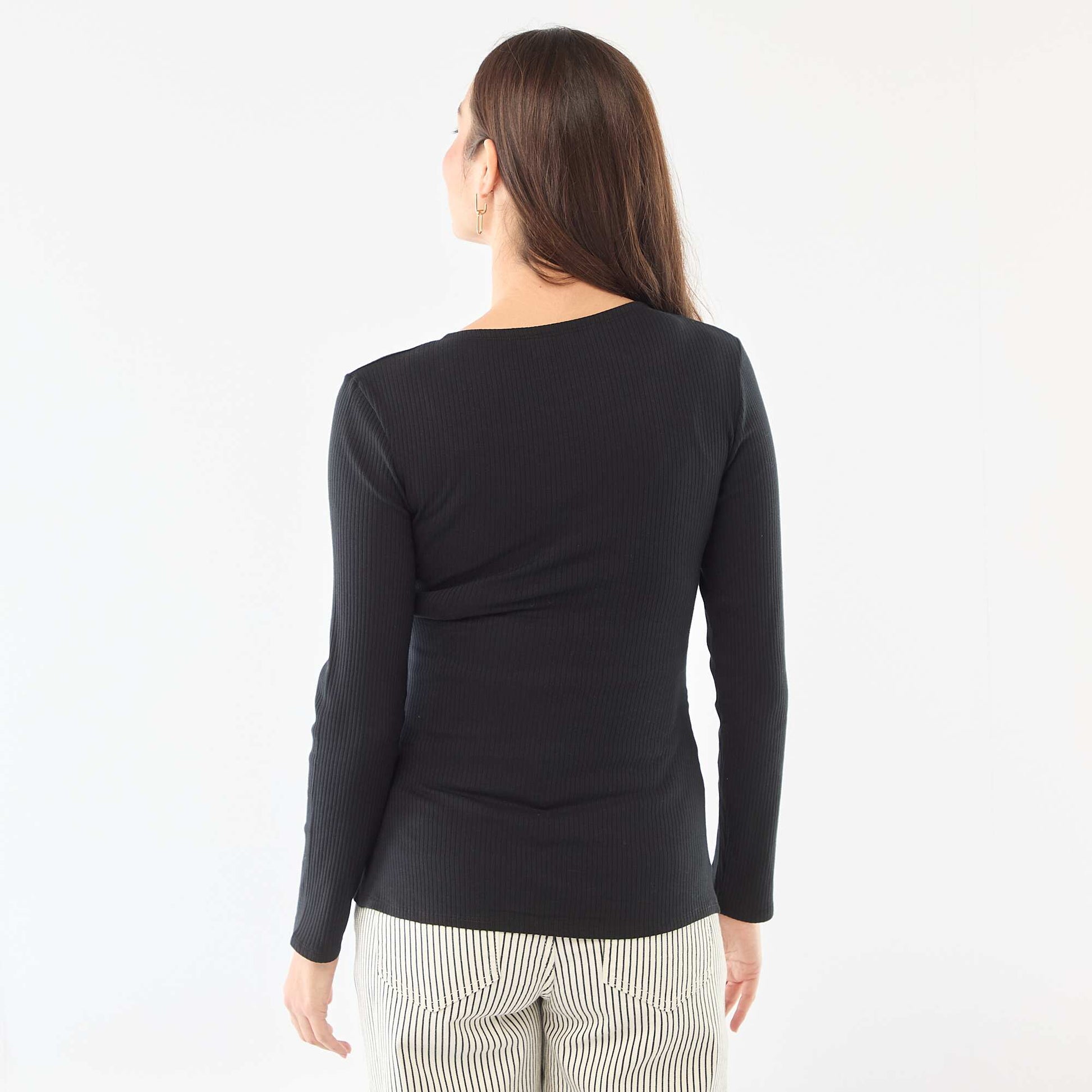 Tee-shirt d'allaitement côtelé NOIR