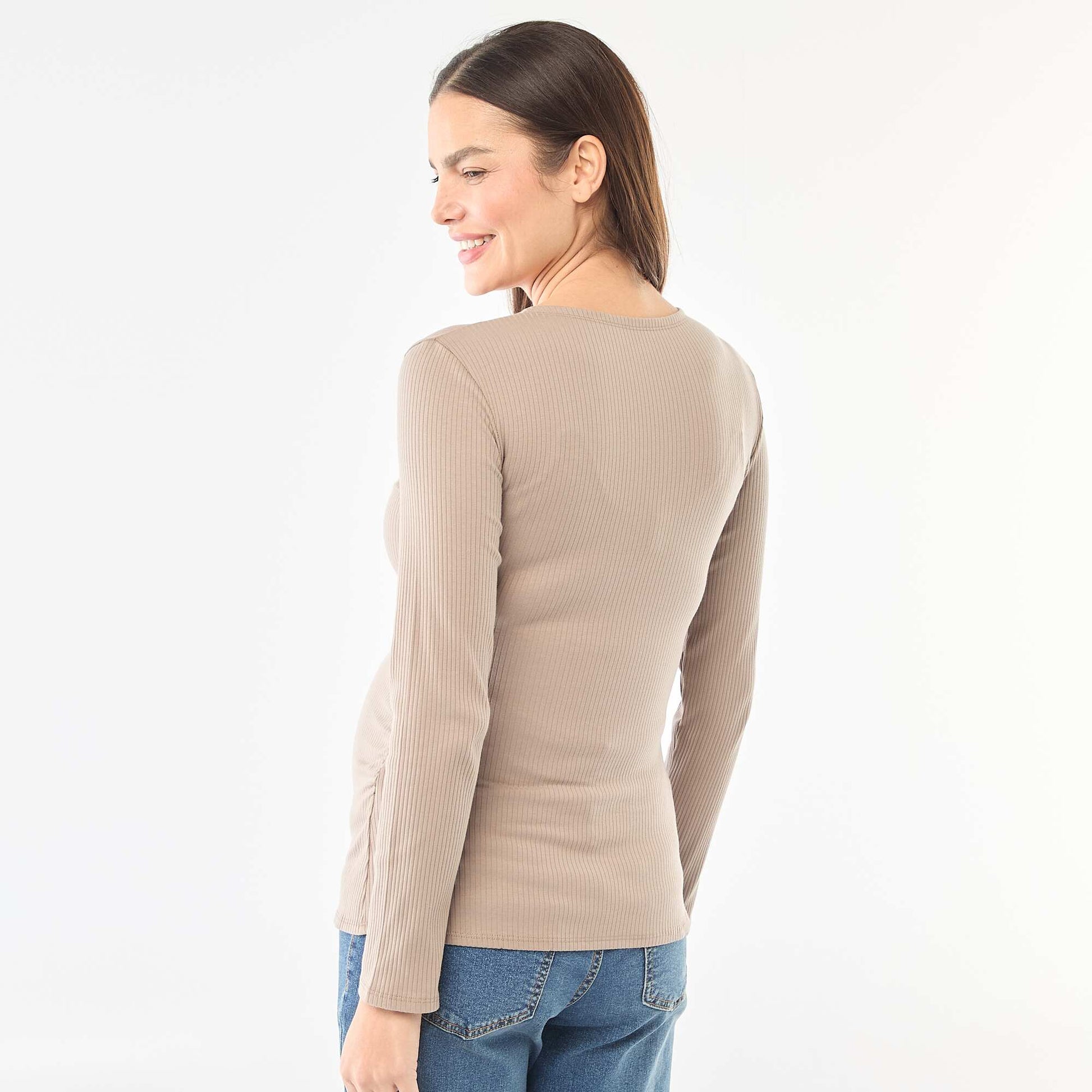 Tee-shirt d'allaitement côtelé BEIGE
