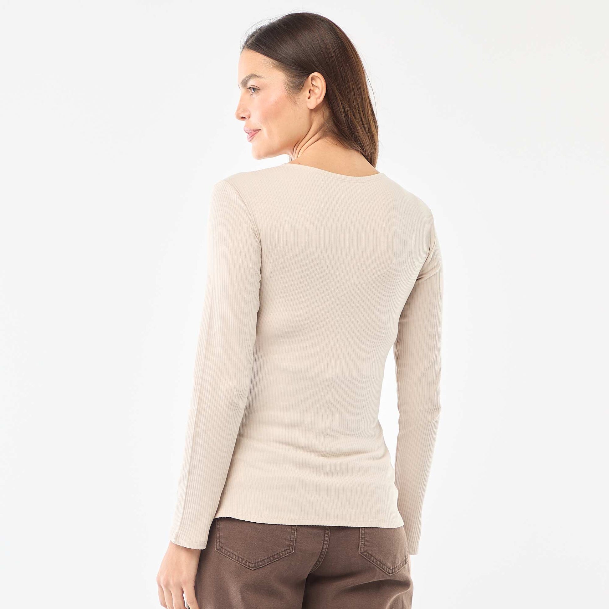 Tee-shirt d'allaitement côtelé BEIGE