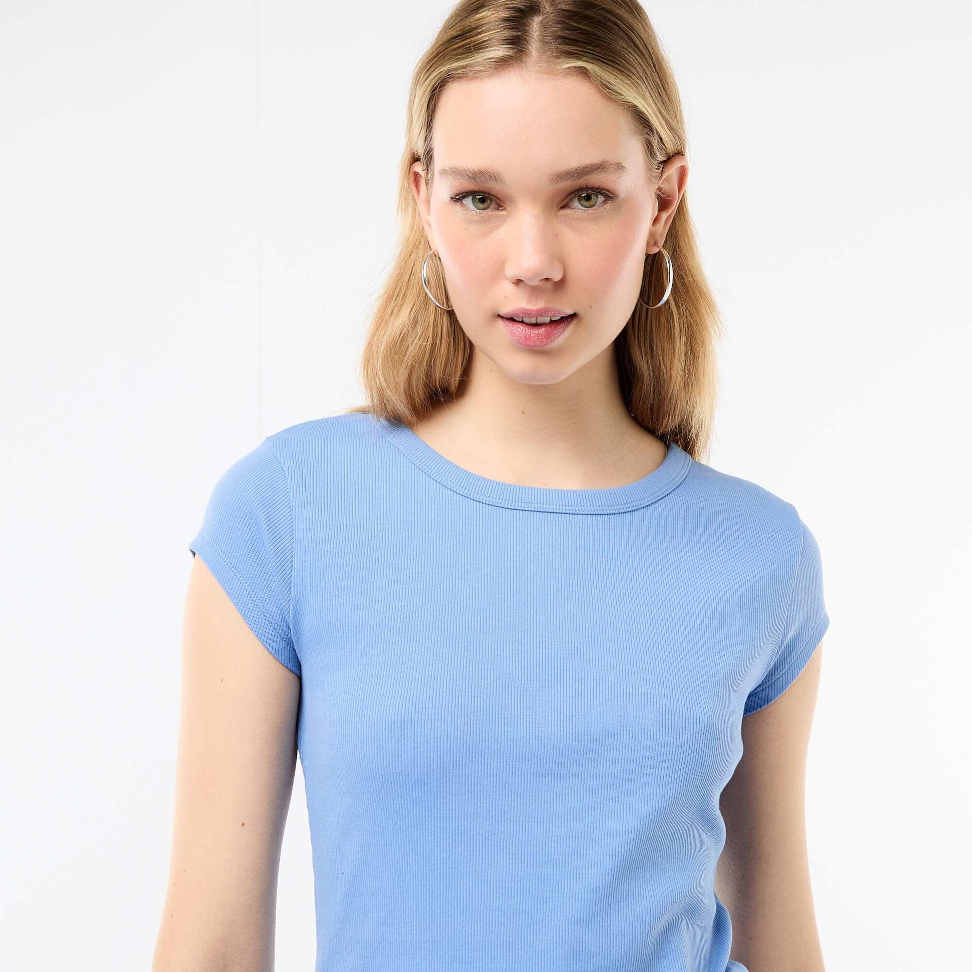 T-shirt en jersey manches courtes côtelé BLEU
