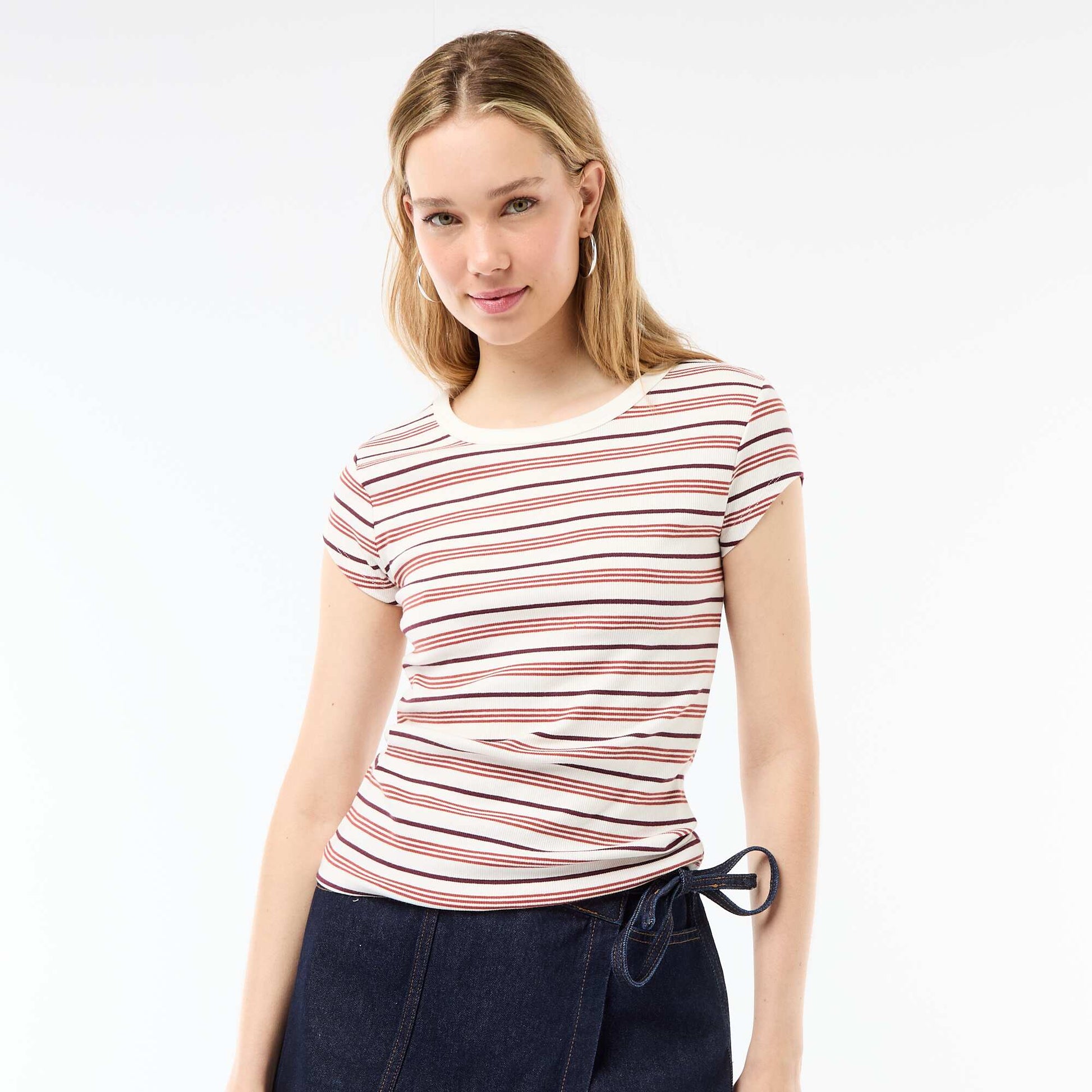 T-shirt en jersey manches courtes côtelé BLANC