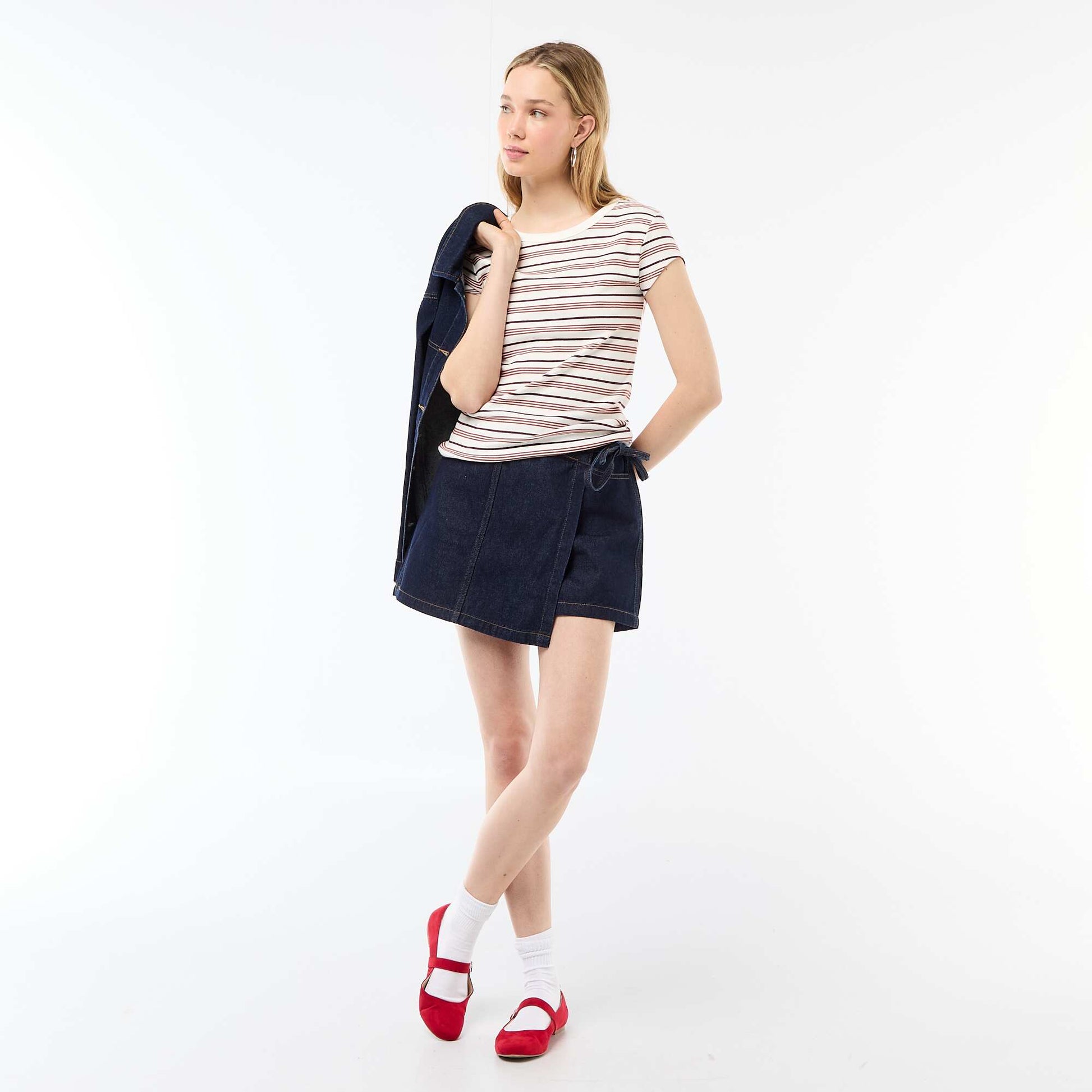 T-shirt en jersey manches courtes côtelé BLANC