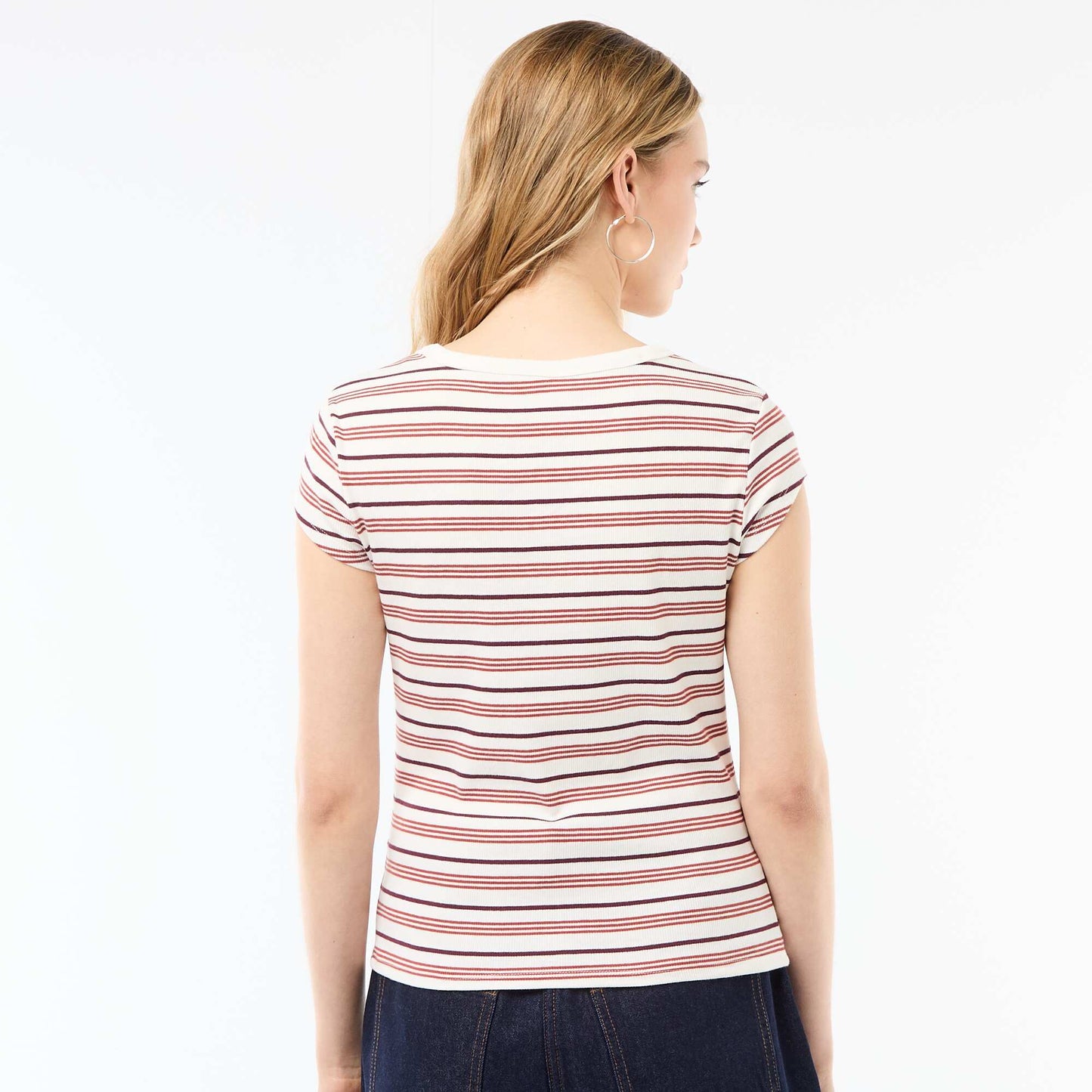 T-shirt en jersey manches courtes côtelé BLANC