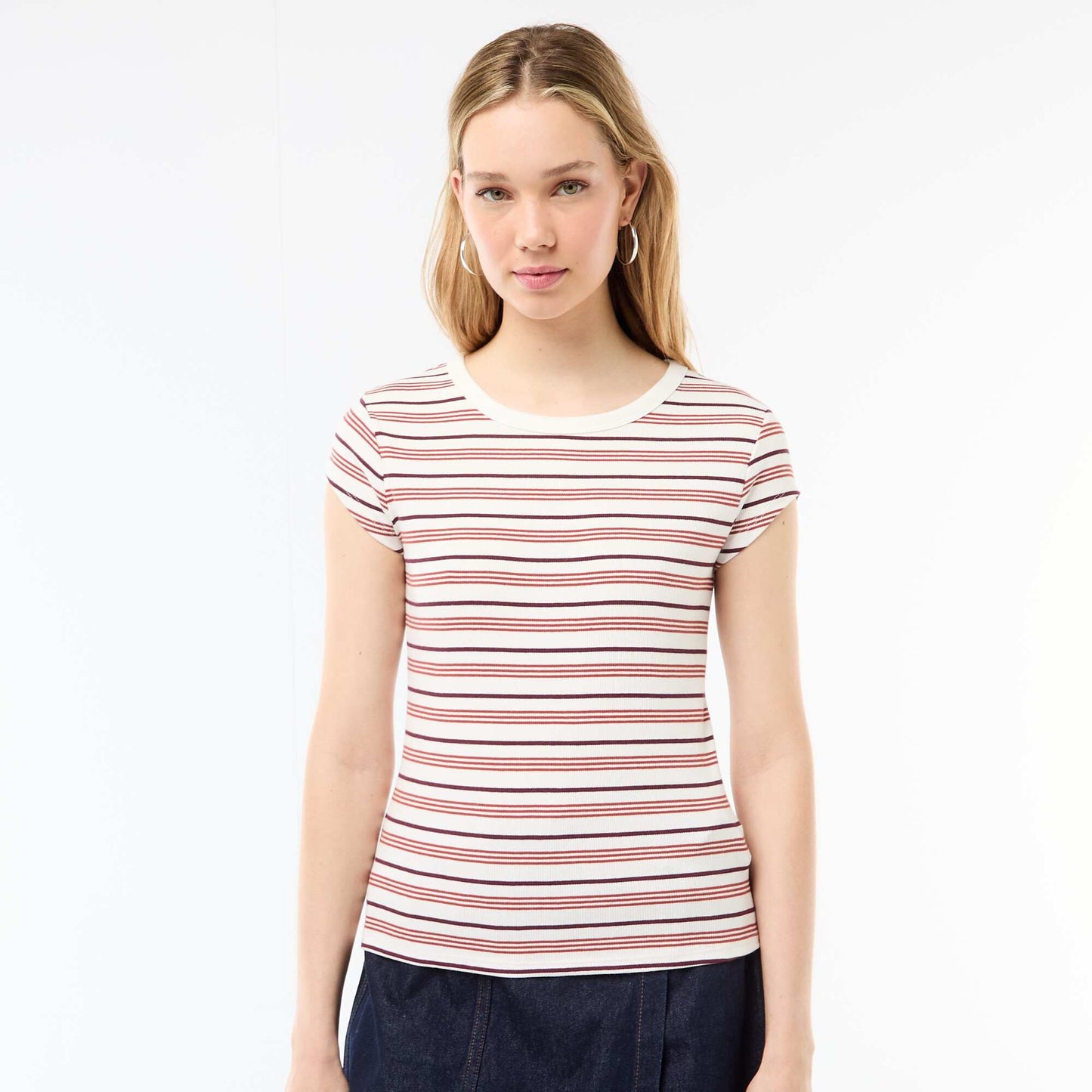 T-shirt en jersey manches courtes côtelé BLANC