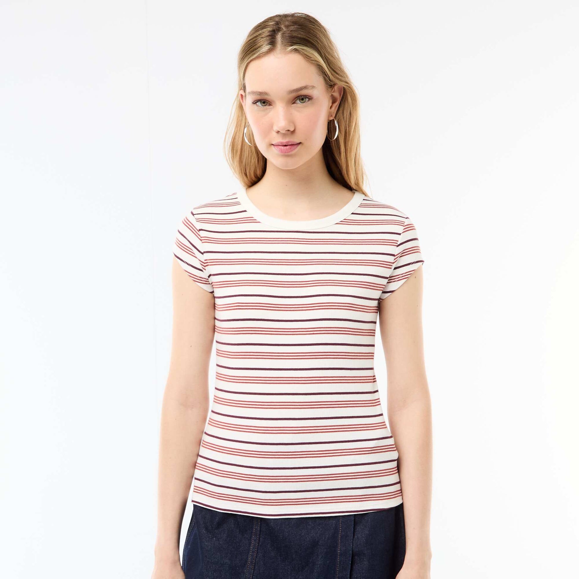T-shirt en jersey manches courtes côtelé BLANC