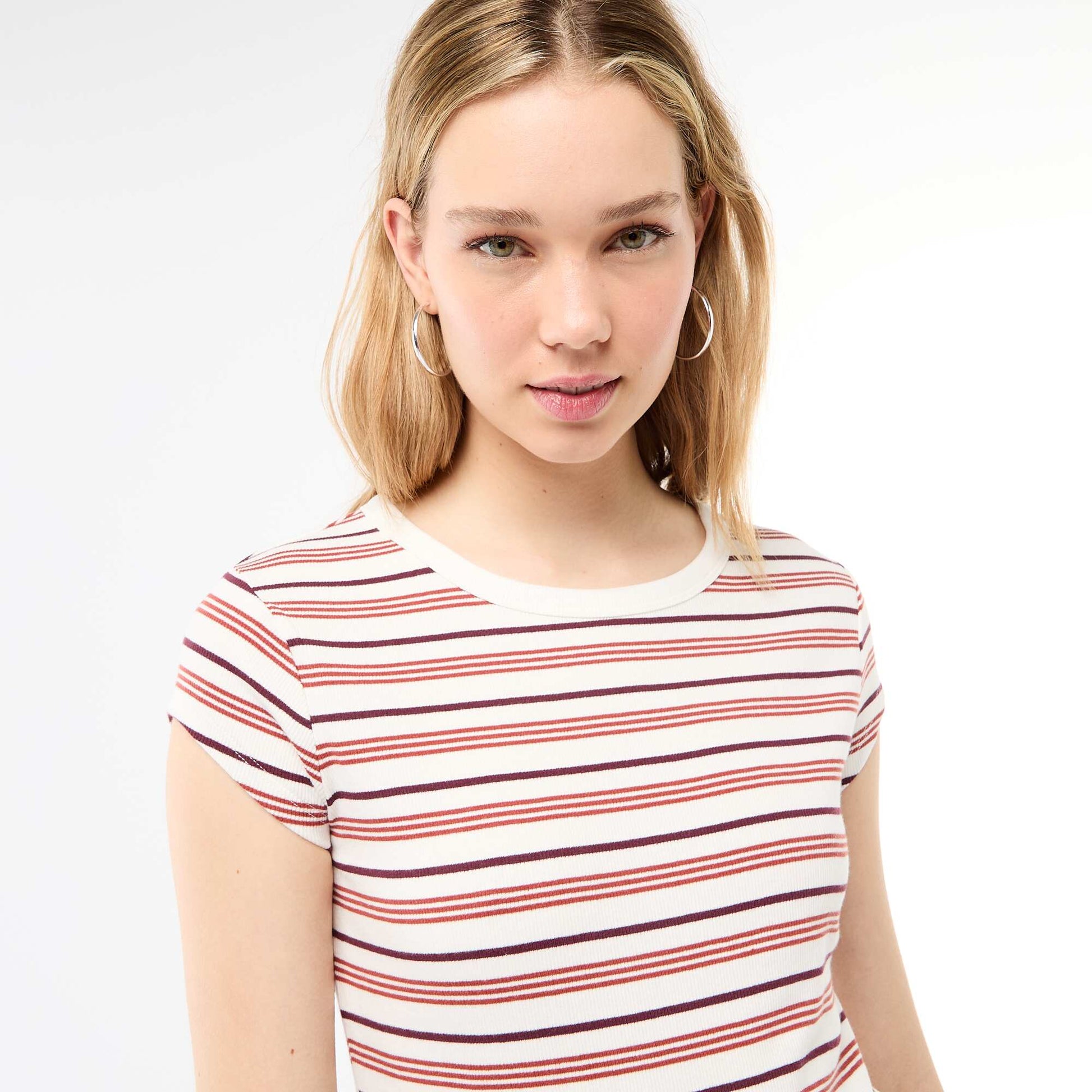T-shirt en jersey manches courtes côtelé BLANC