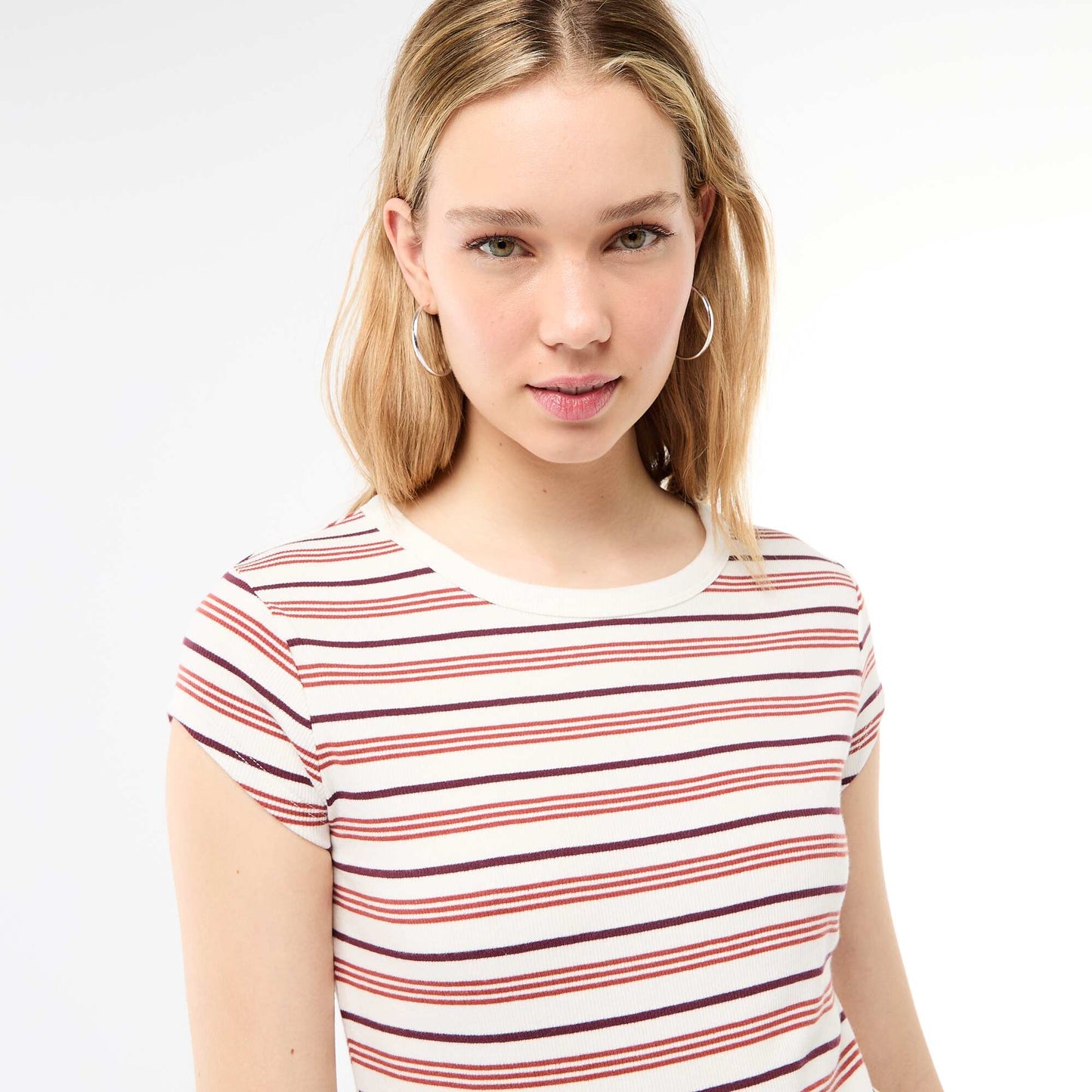 T-shirt en jersey manches courtes côtelé BLANC