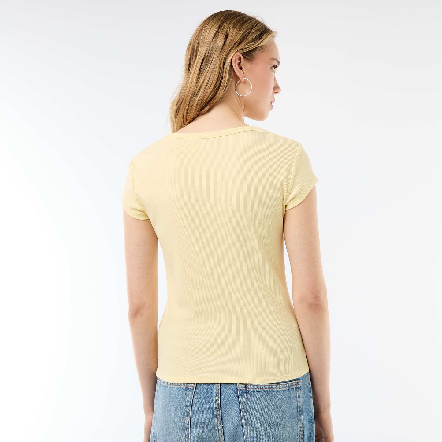 T-shirt en jersey manches courtes côtelé JAUNE