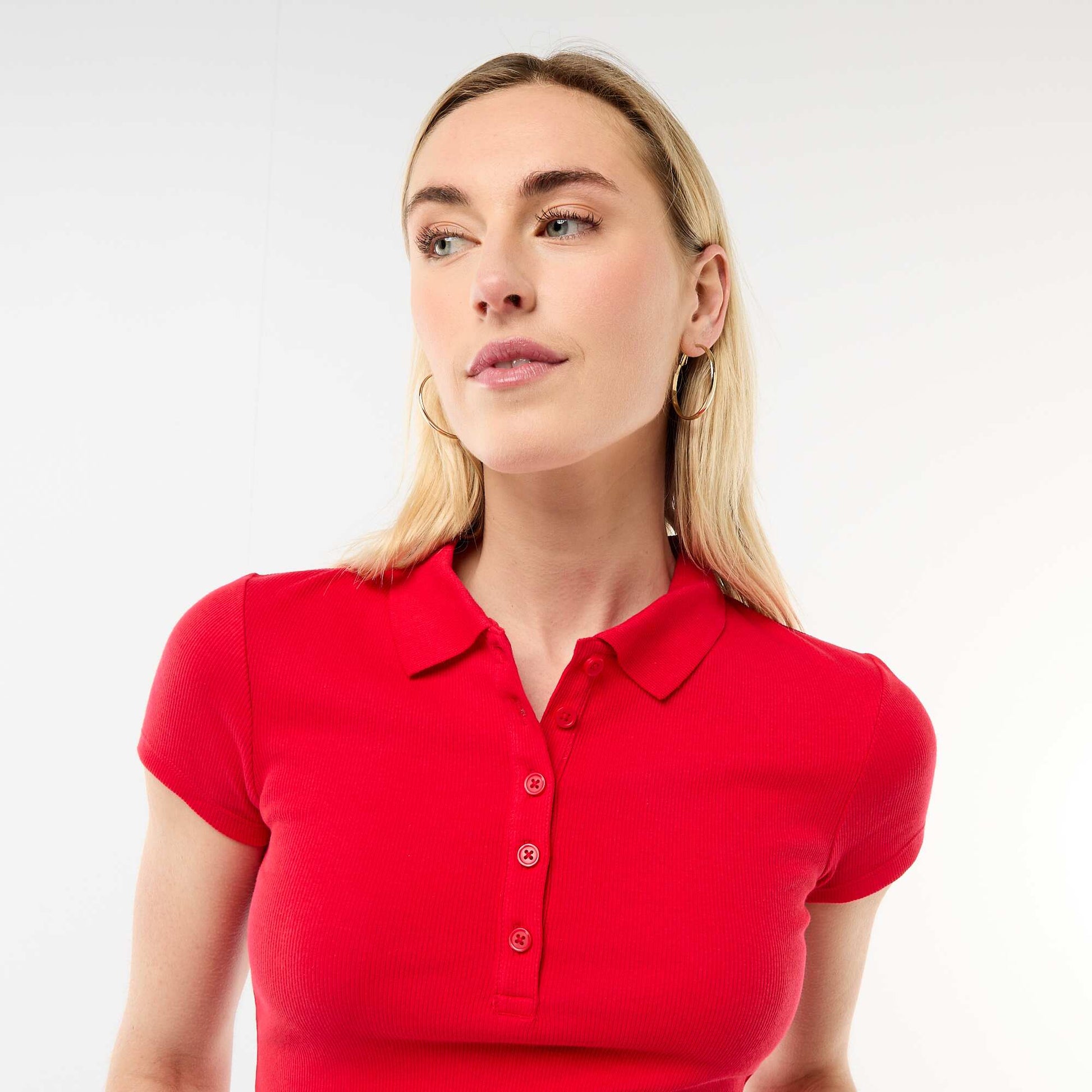 Polo en maille côtelé à manches courtes ROUGE