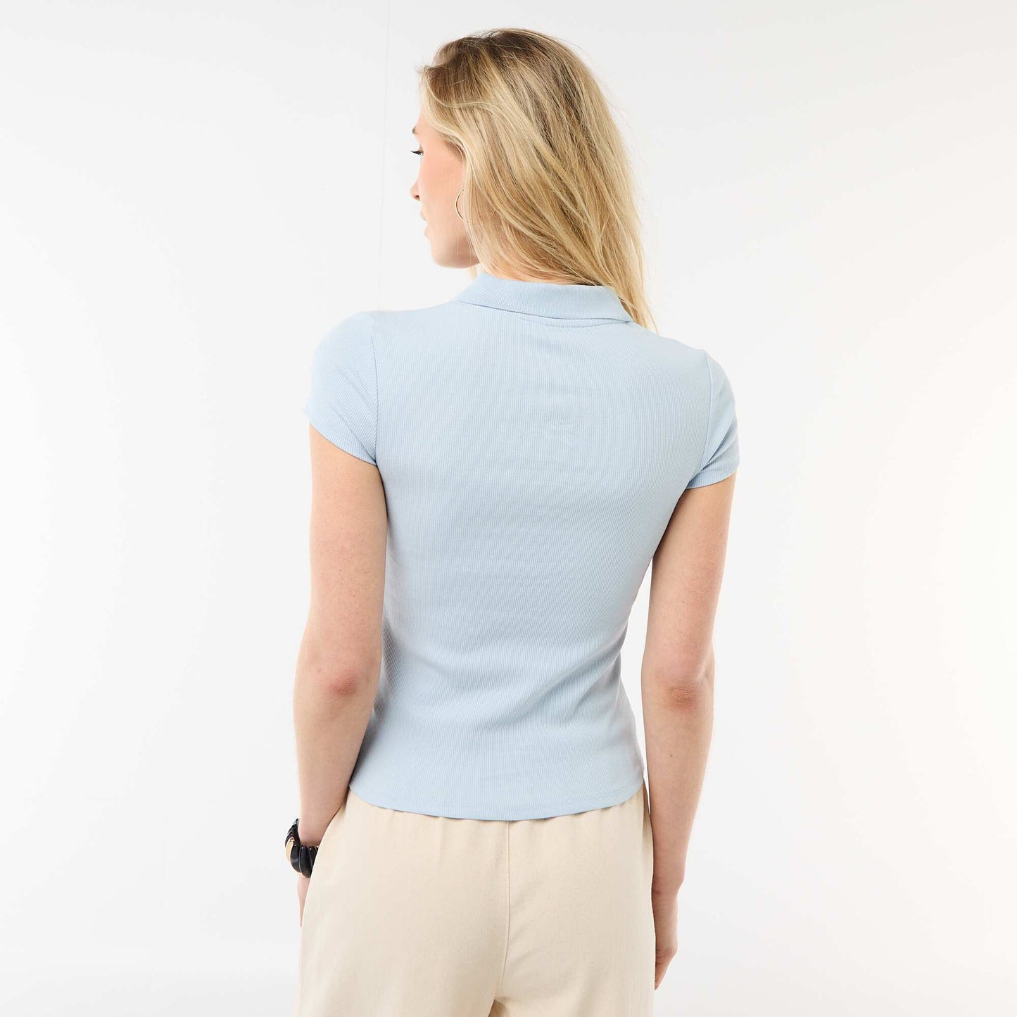 Polo en maille côtelé à manches courtes BLEU
