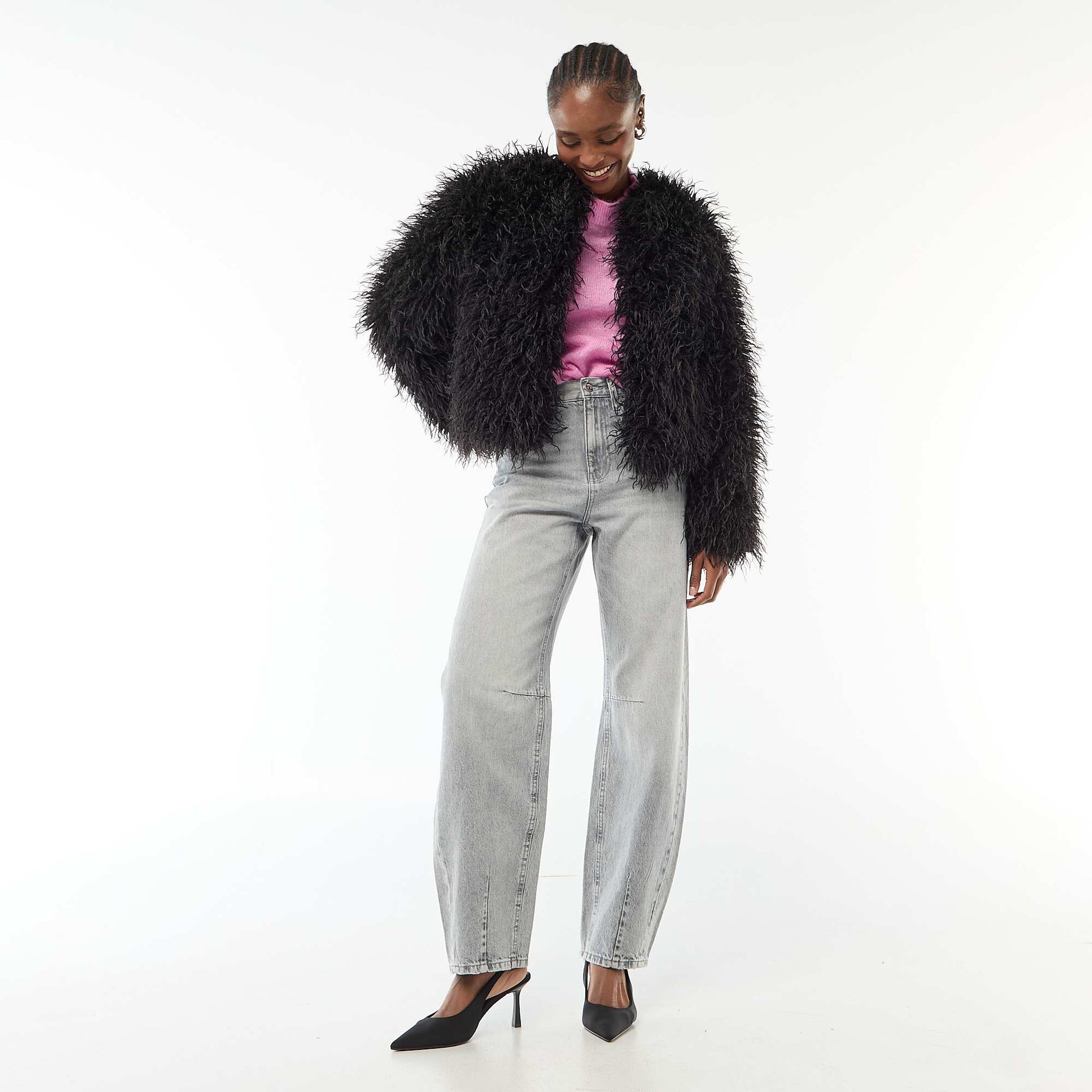 Veste en fausse fourrure NOIR