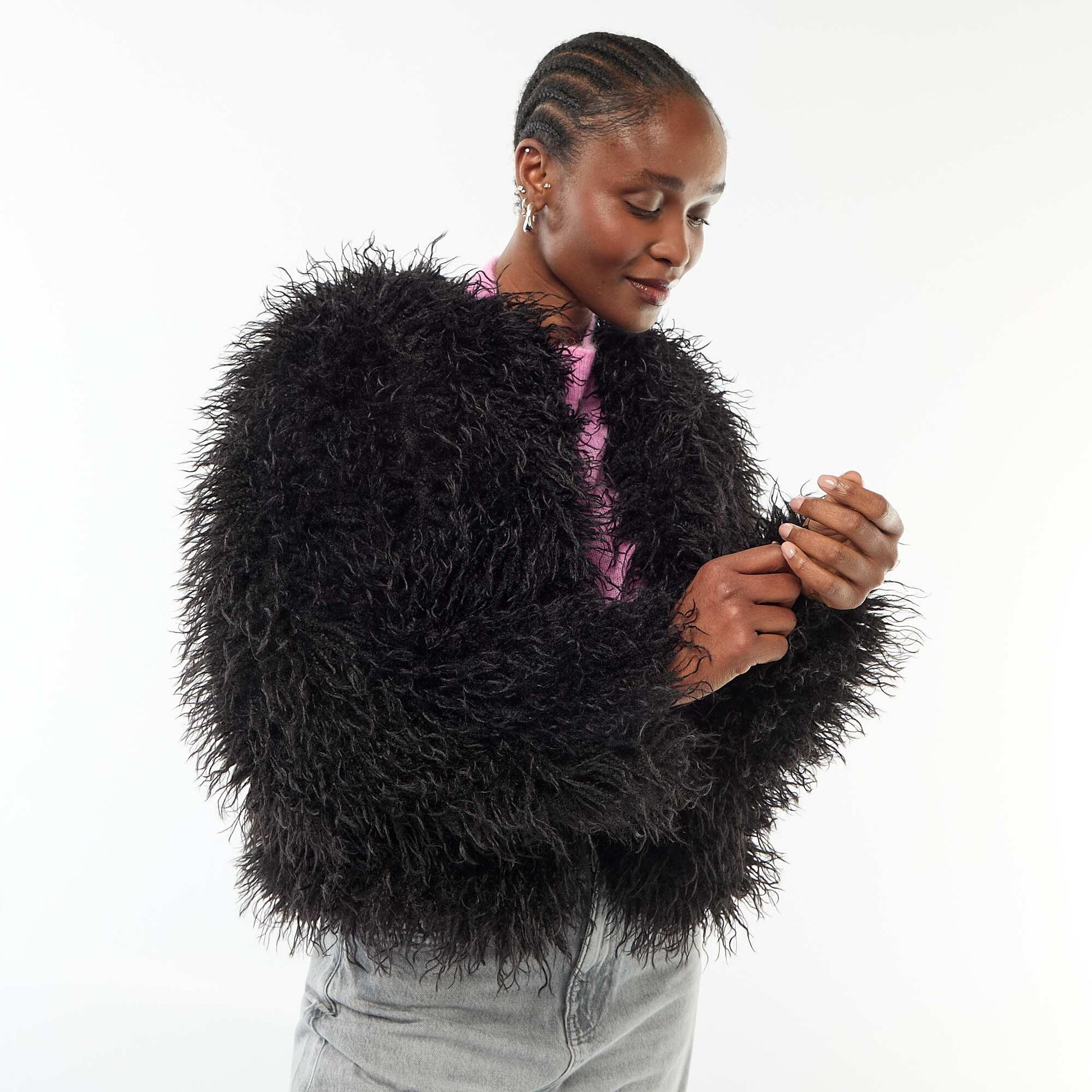 Veste en fausse fourrure NOIR