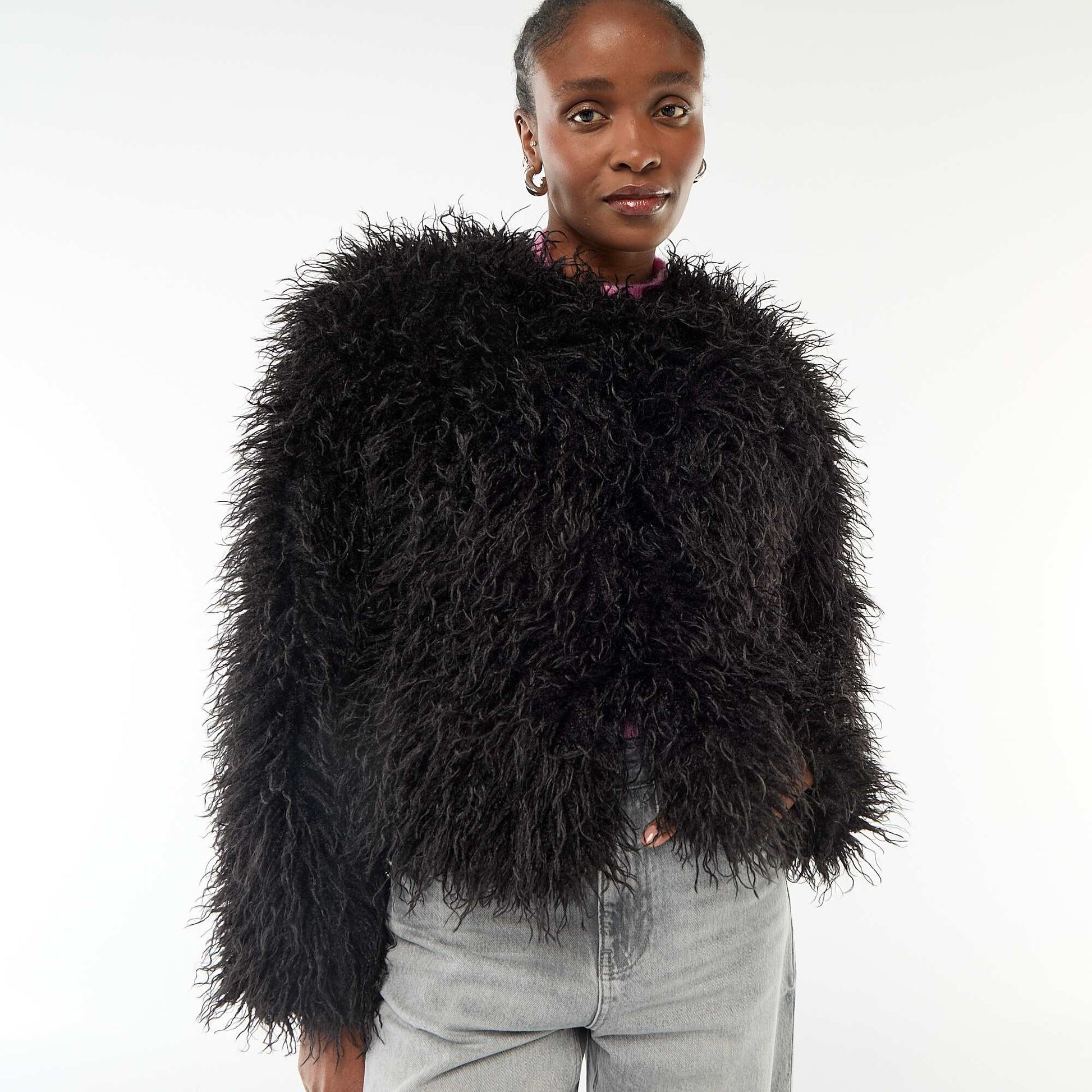 Veste en fausse fourrure NOIR