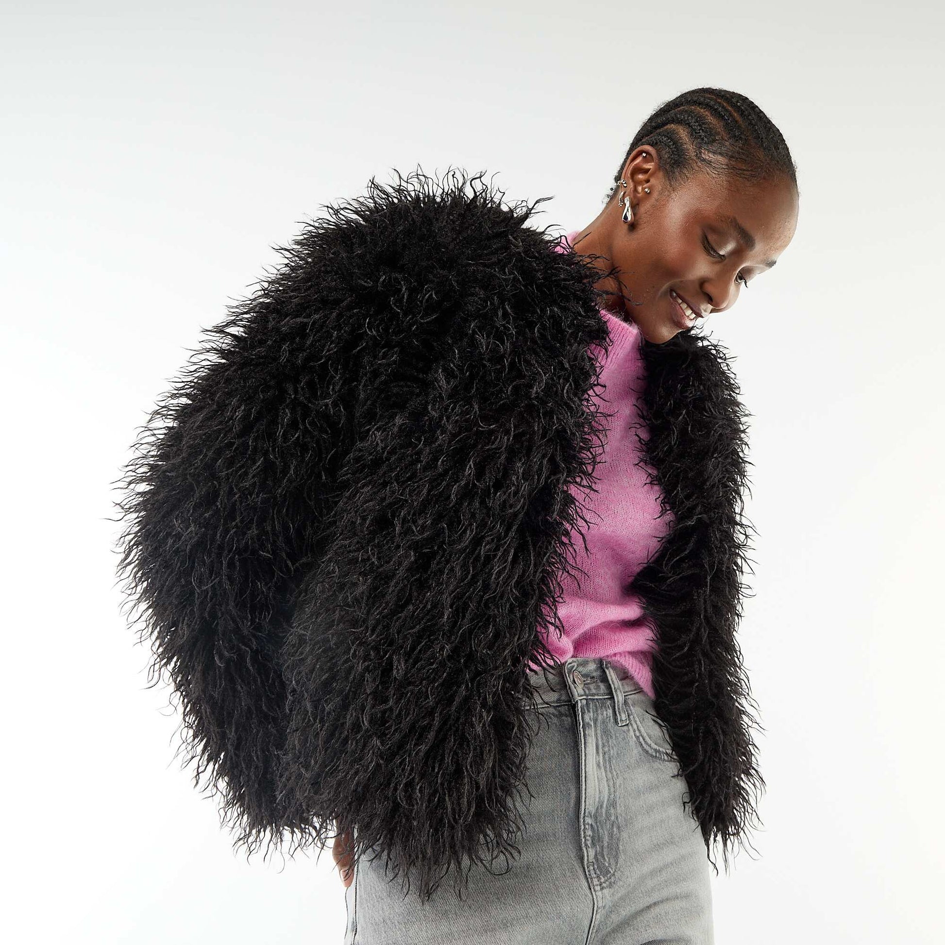 Veste en fausse fourrure NOIR