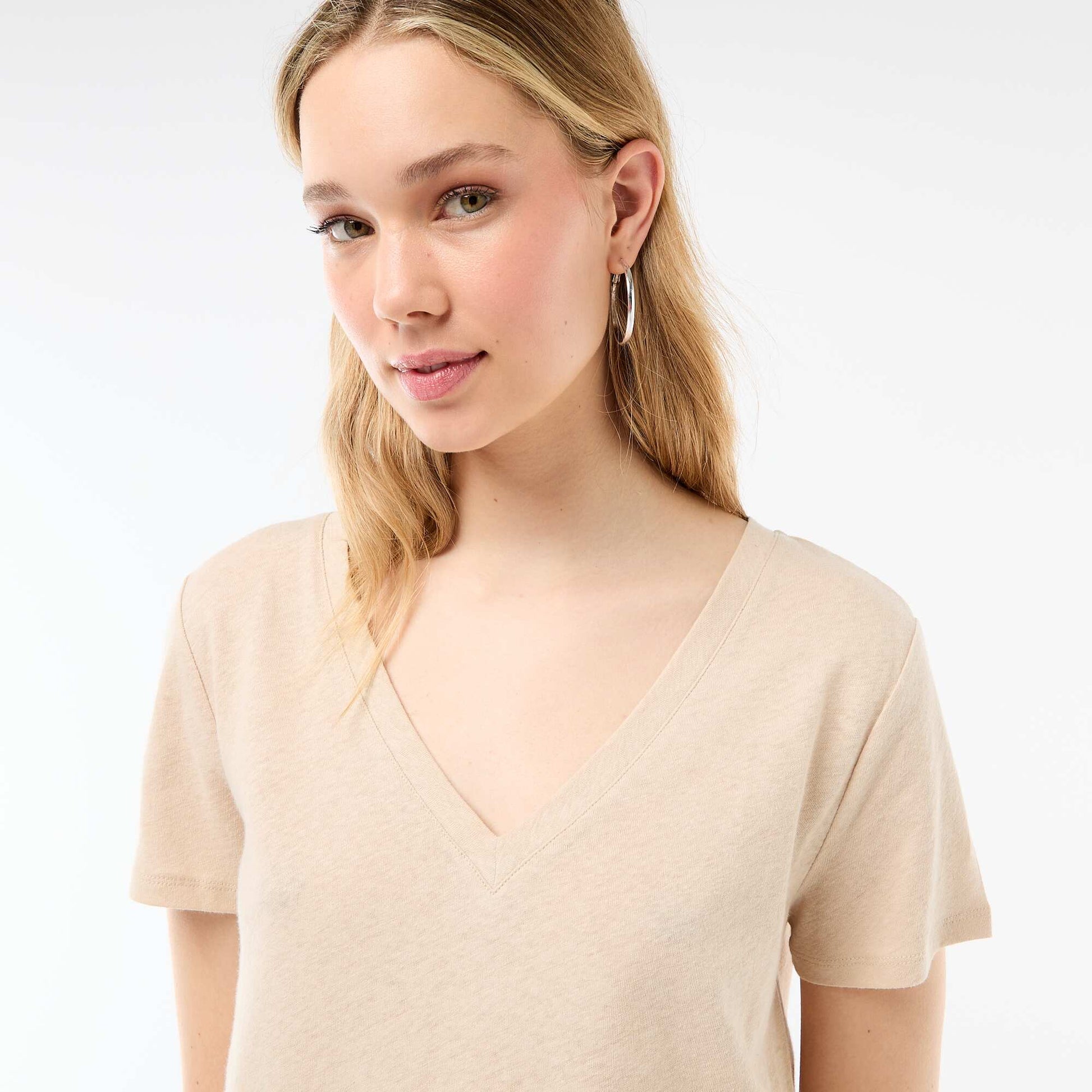 T-shirt basique à manches courtes col V BLANC