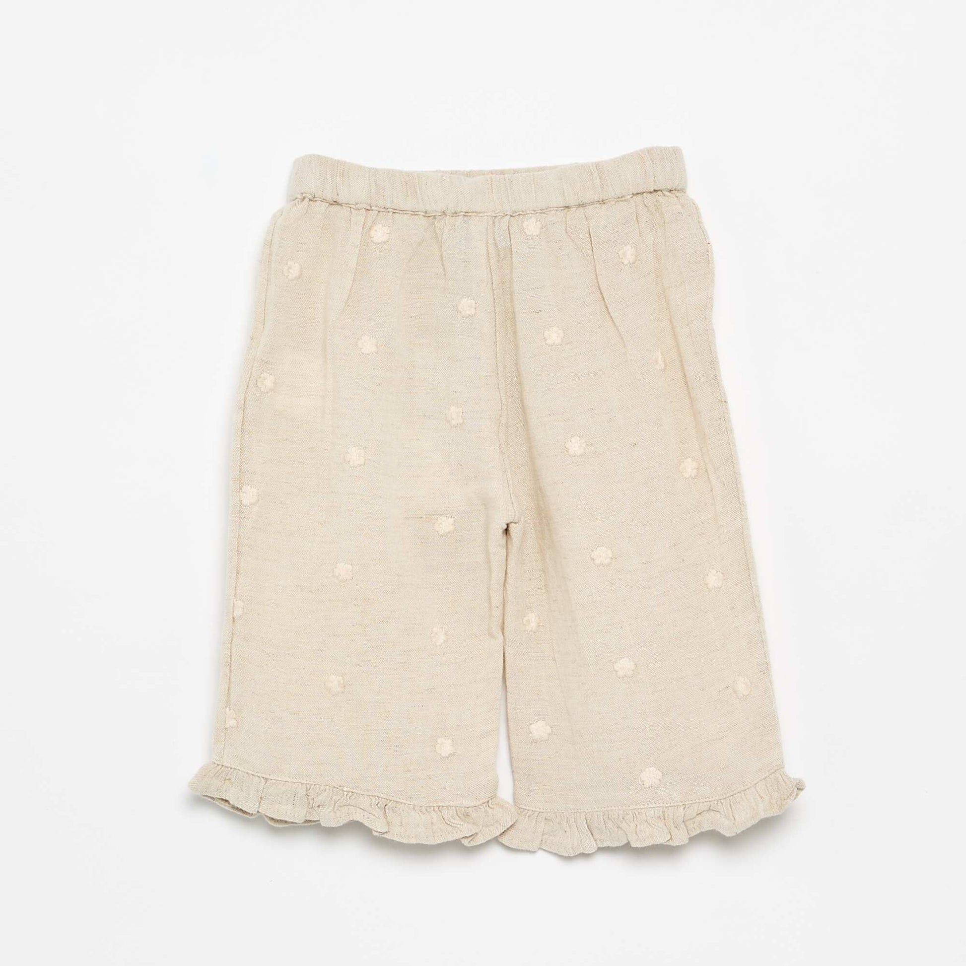 Pantalon avec broderies fleurs BEIGE