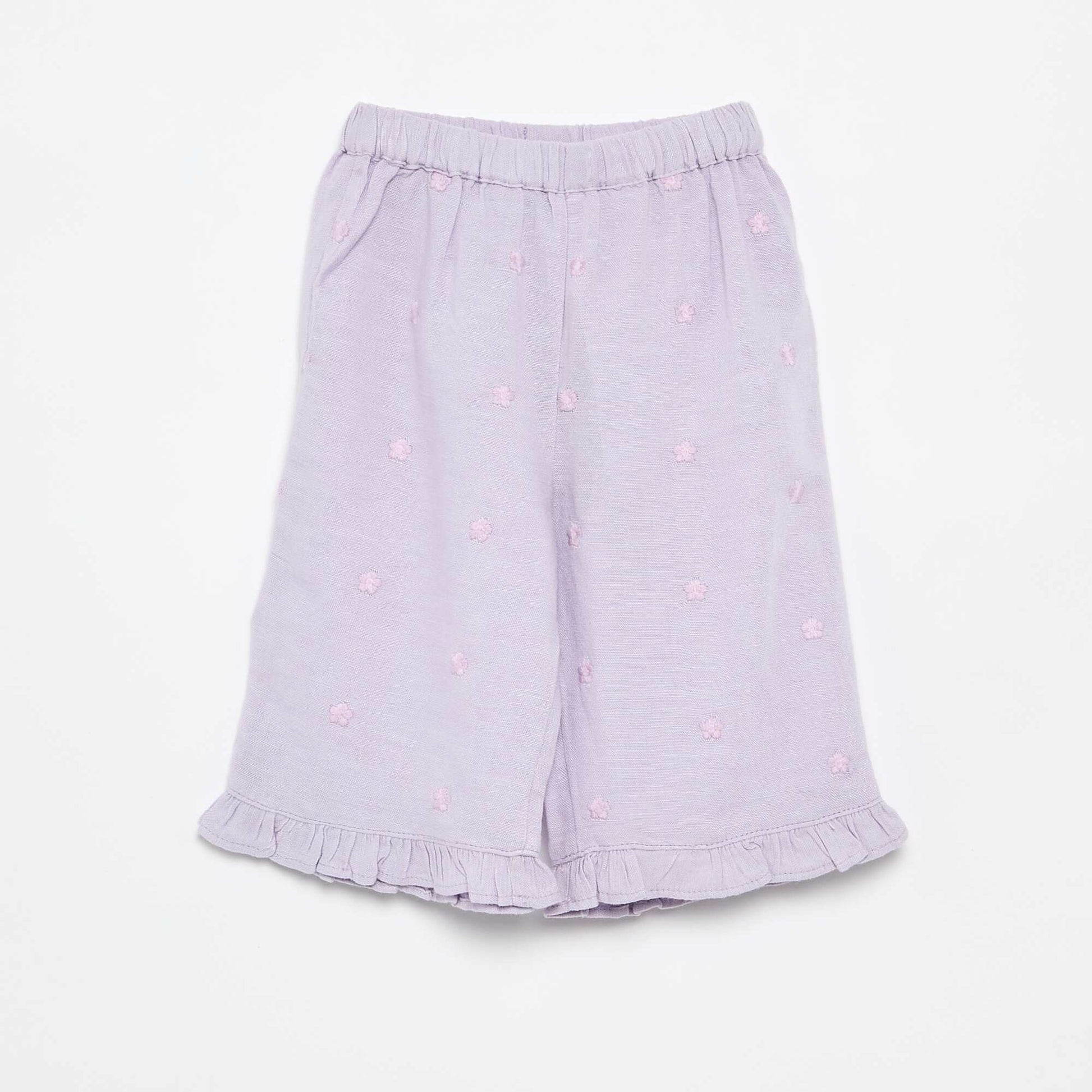Pantalon avec broderies fleurs VIOLET