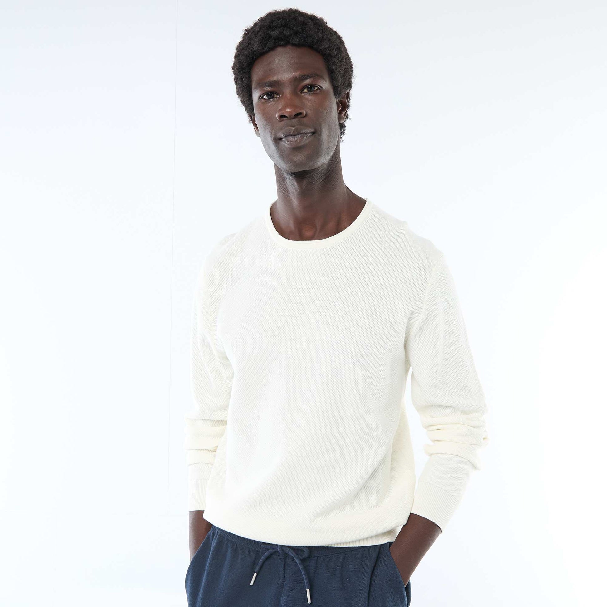 Pull en maille nid d'abeille BLANC