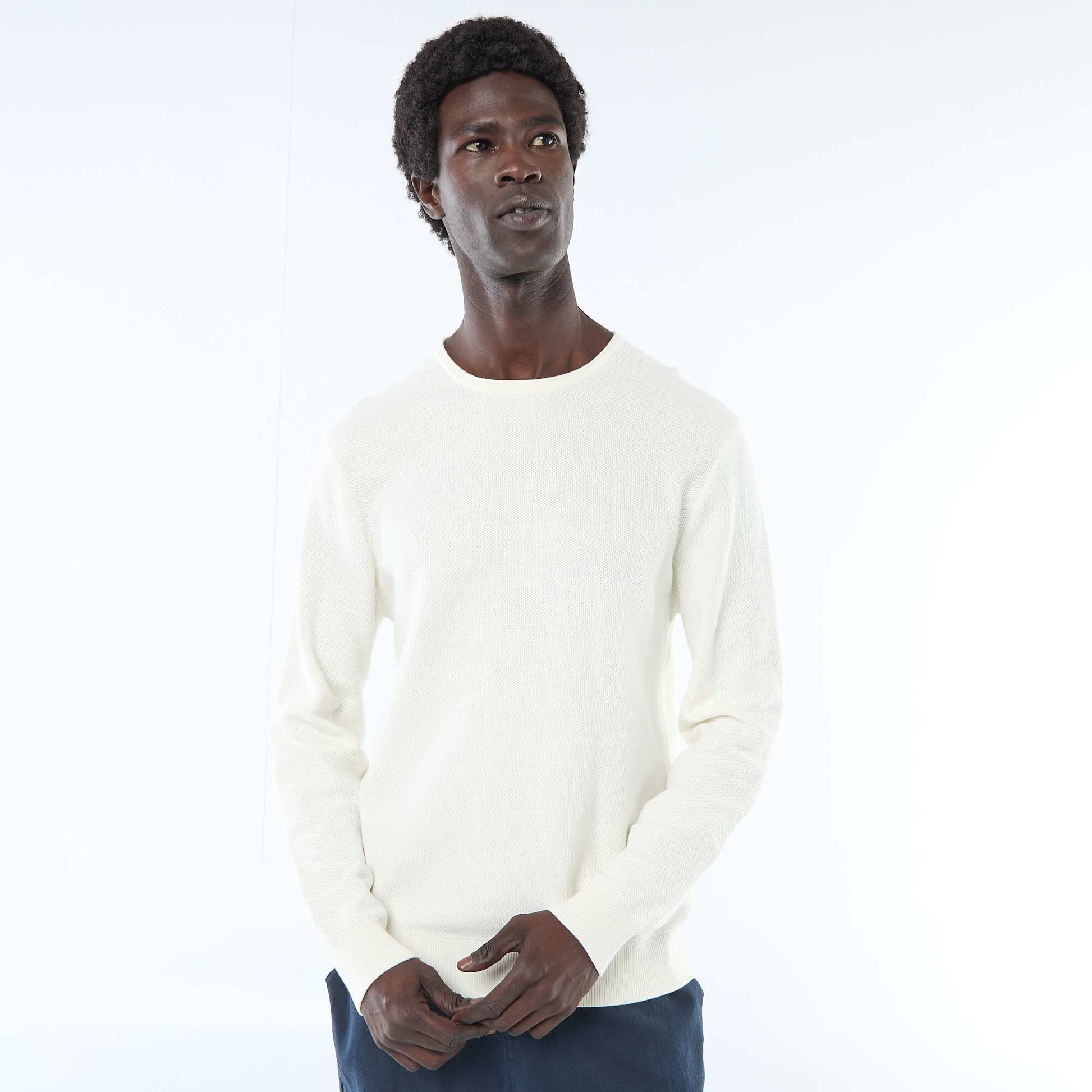 Pull en maille nid d'abeille BLANC