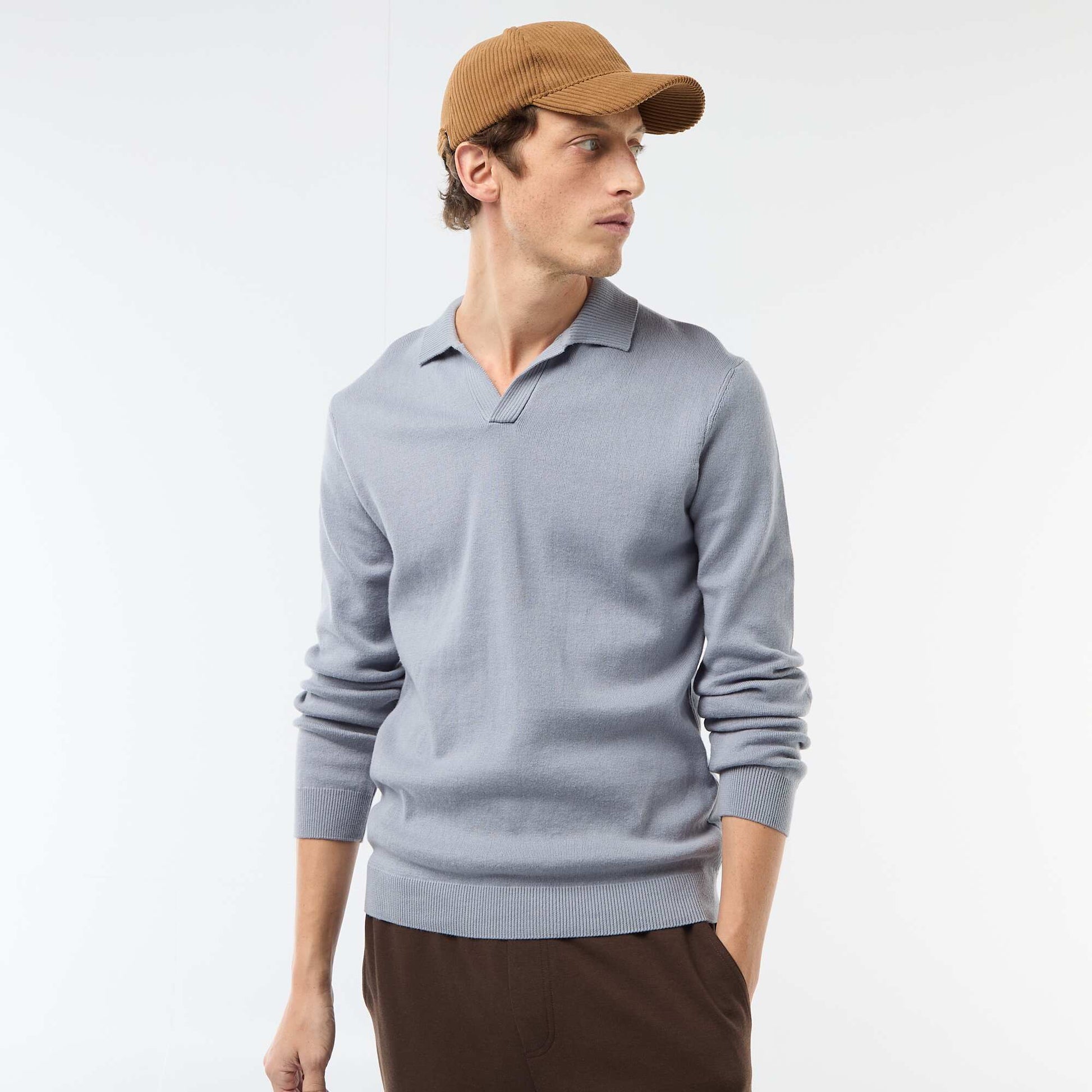 Pull col polo en maille BLEU